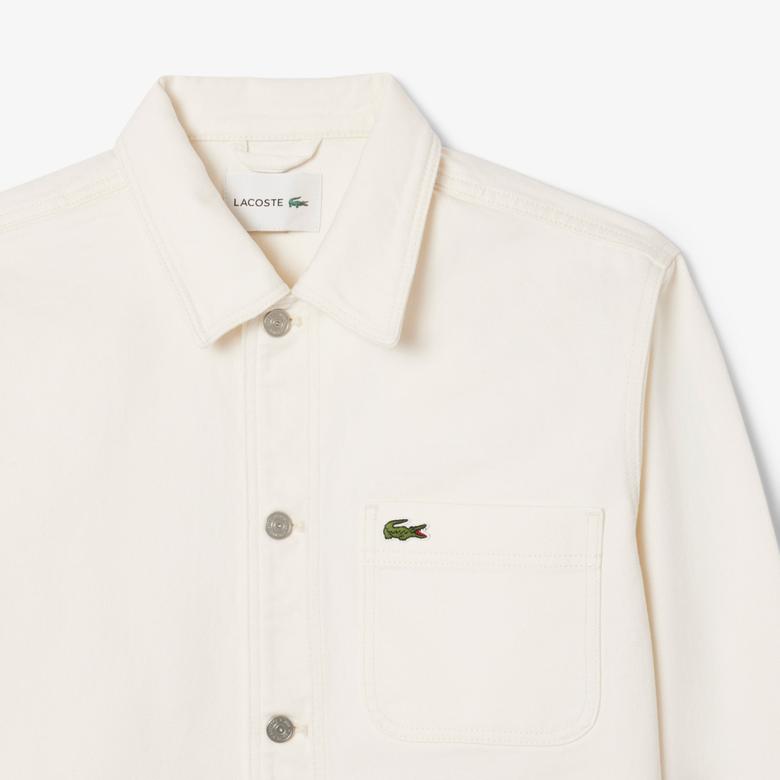 Erkek Oversize Fit Gömlek Yaka Denim Krem Ceket