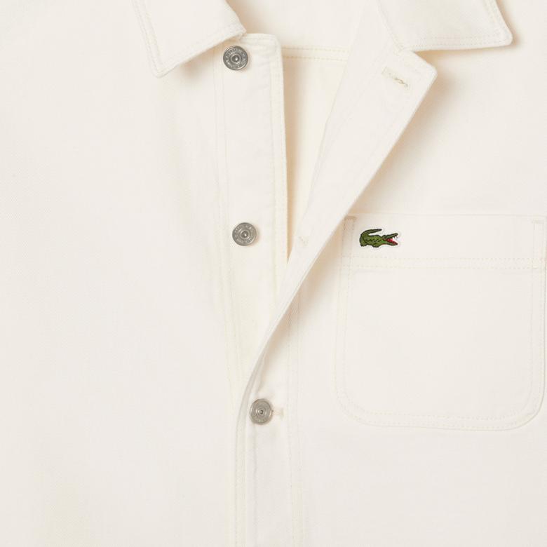 Erkek Oversize Fit Gömlek Yaka Denim Krem Ceket