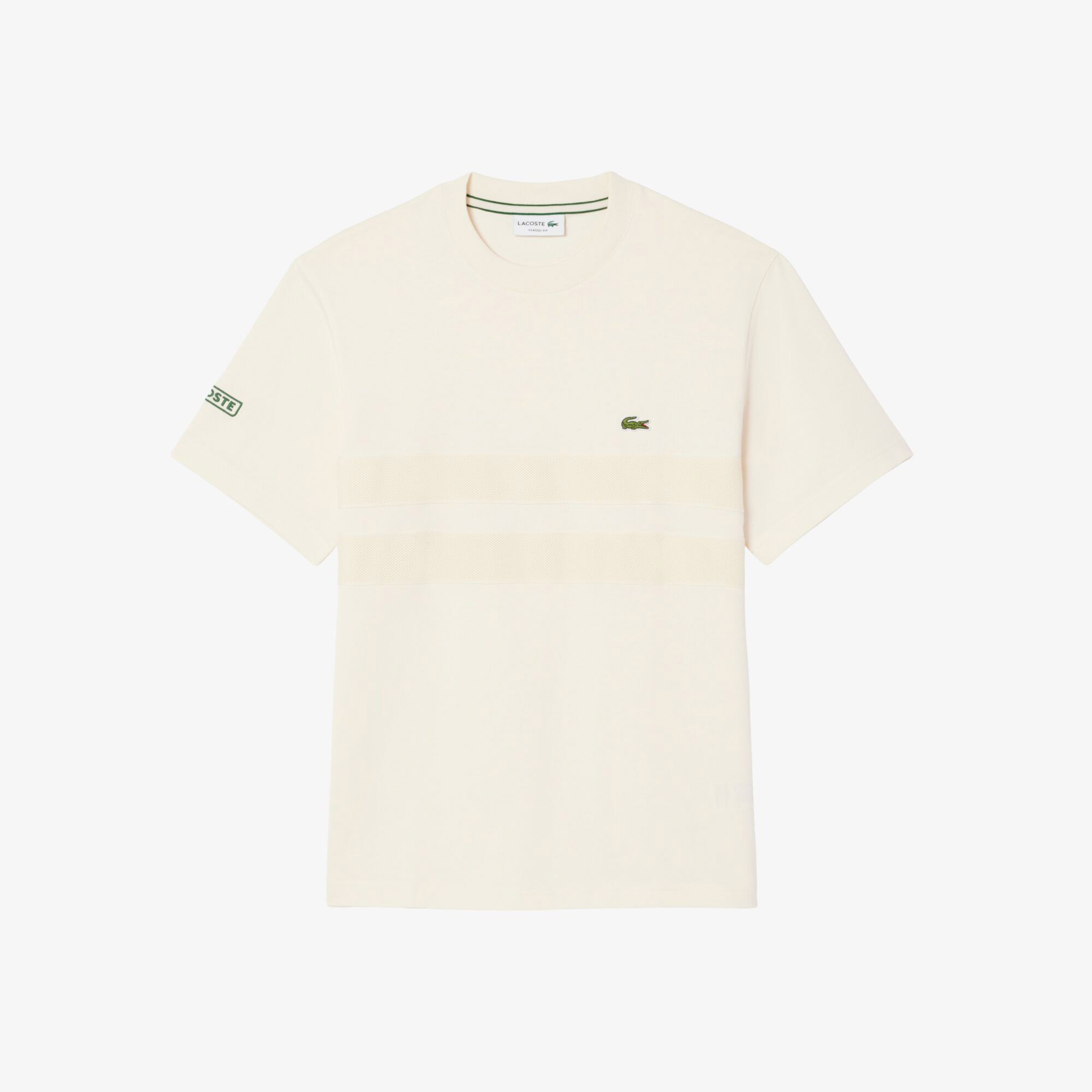 Lacoste Heavy Jersey Mesh Band Erkek Krem T-Shirt