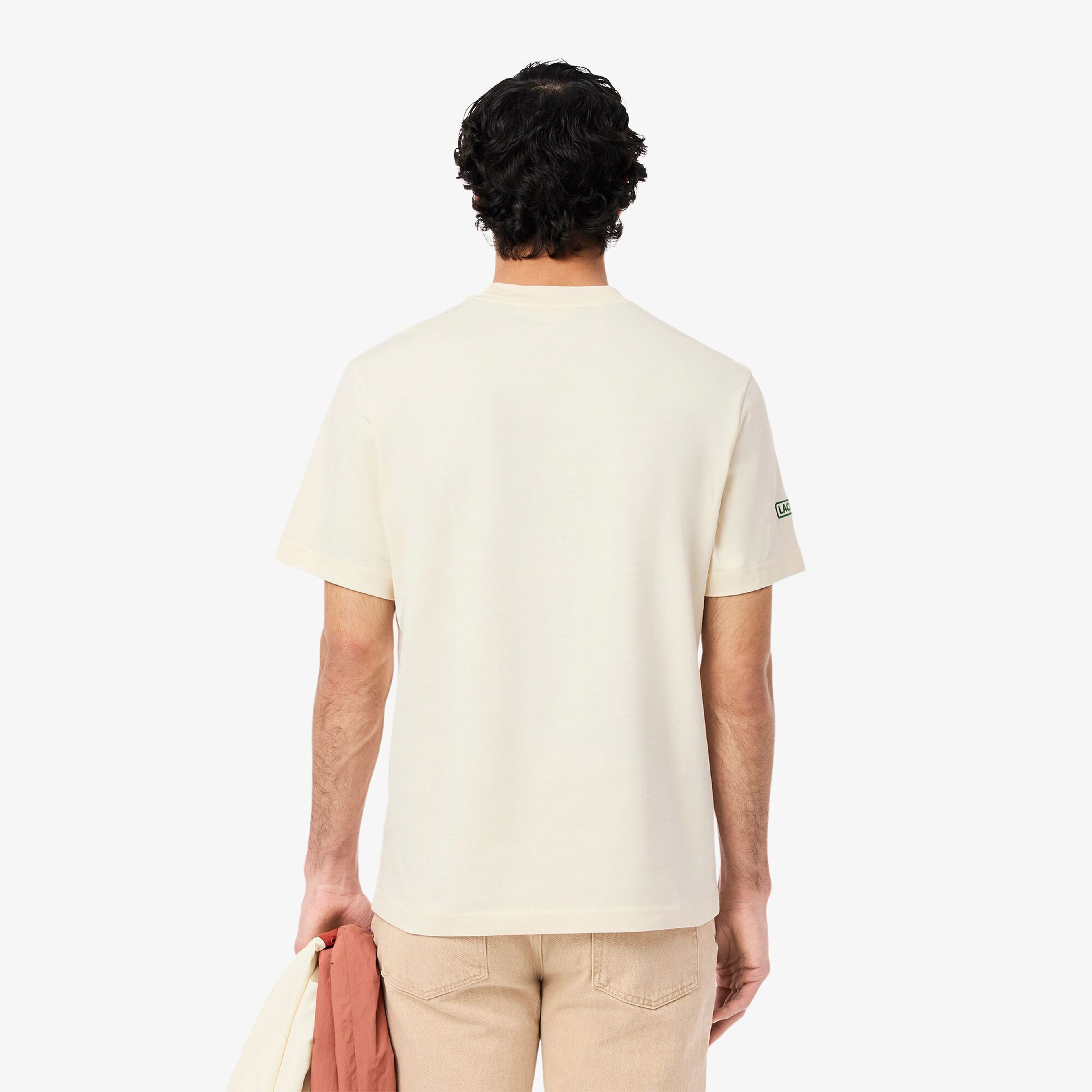 Lacoste Heavy Jersey Mesh Band Erkek Krem T-Shirt