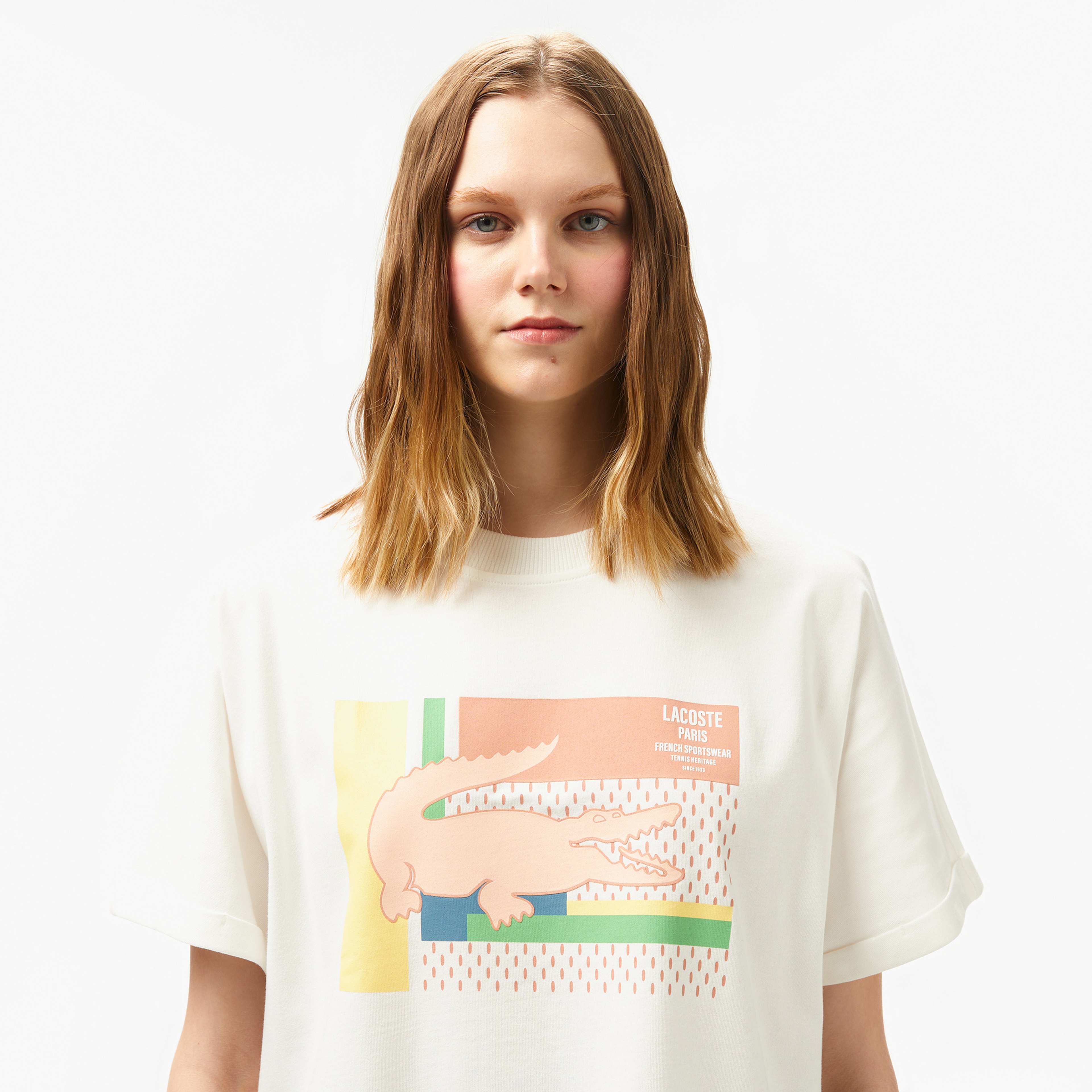 Lacoste Kadın V Yaka Beyaz T-Shirt