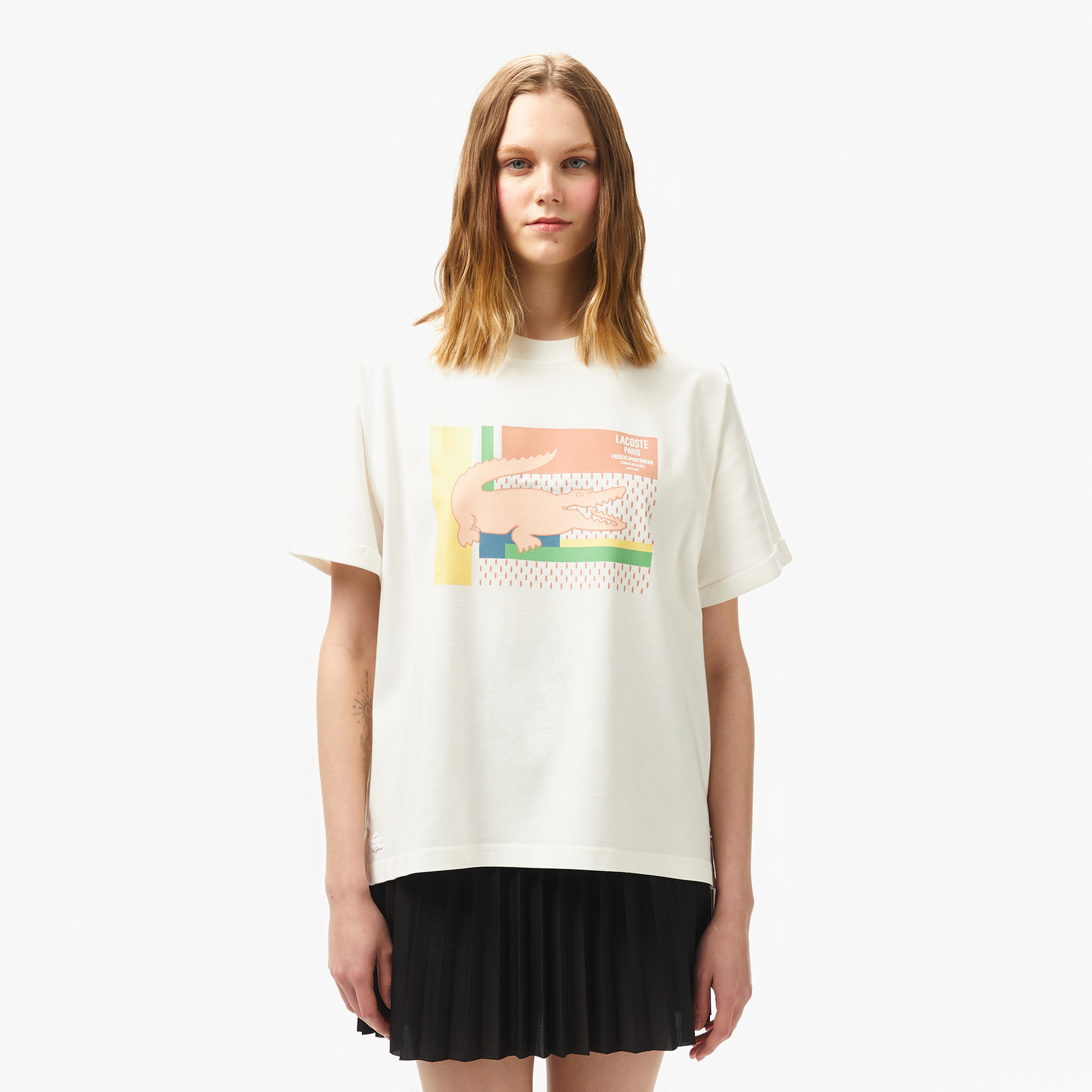 Lacoste Kadın V Yaka Beyaz T-Shirt