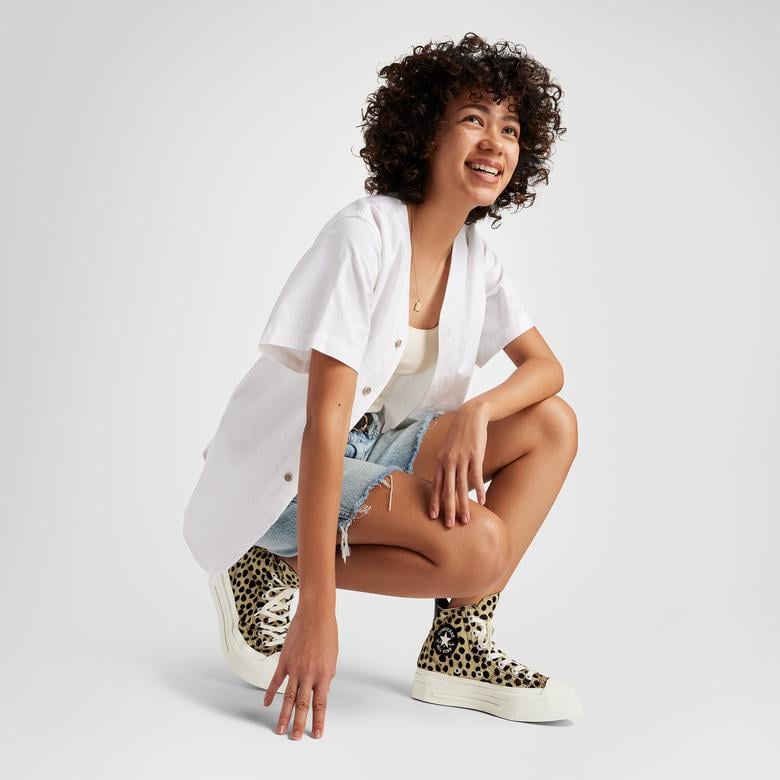 Converse Chuck 70 Leopard Print De Luxe Squared Unisex Siyah Platform Sneaker