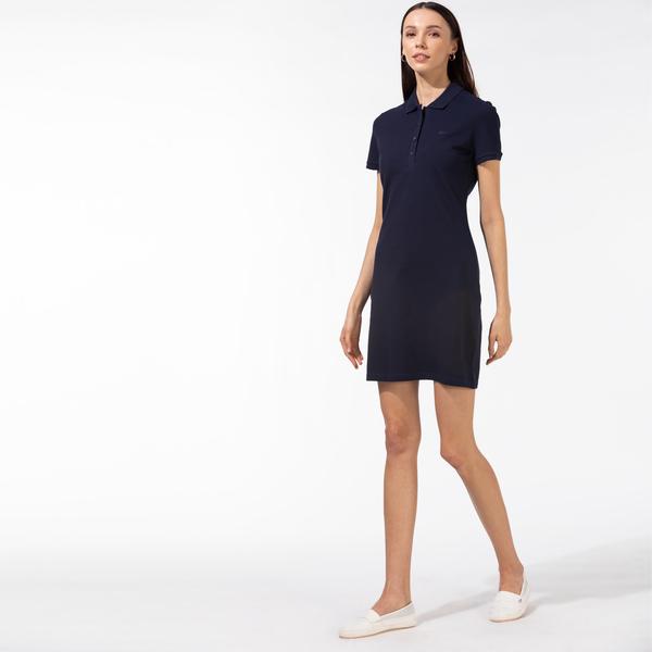 Kadın Slim Fit Kısa Kollu Polo Yaka Lacivert Elbise