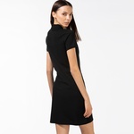 Kadın Slim Fit Kısa Kollu Polo Yaka Siyah Elbise