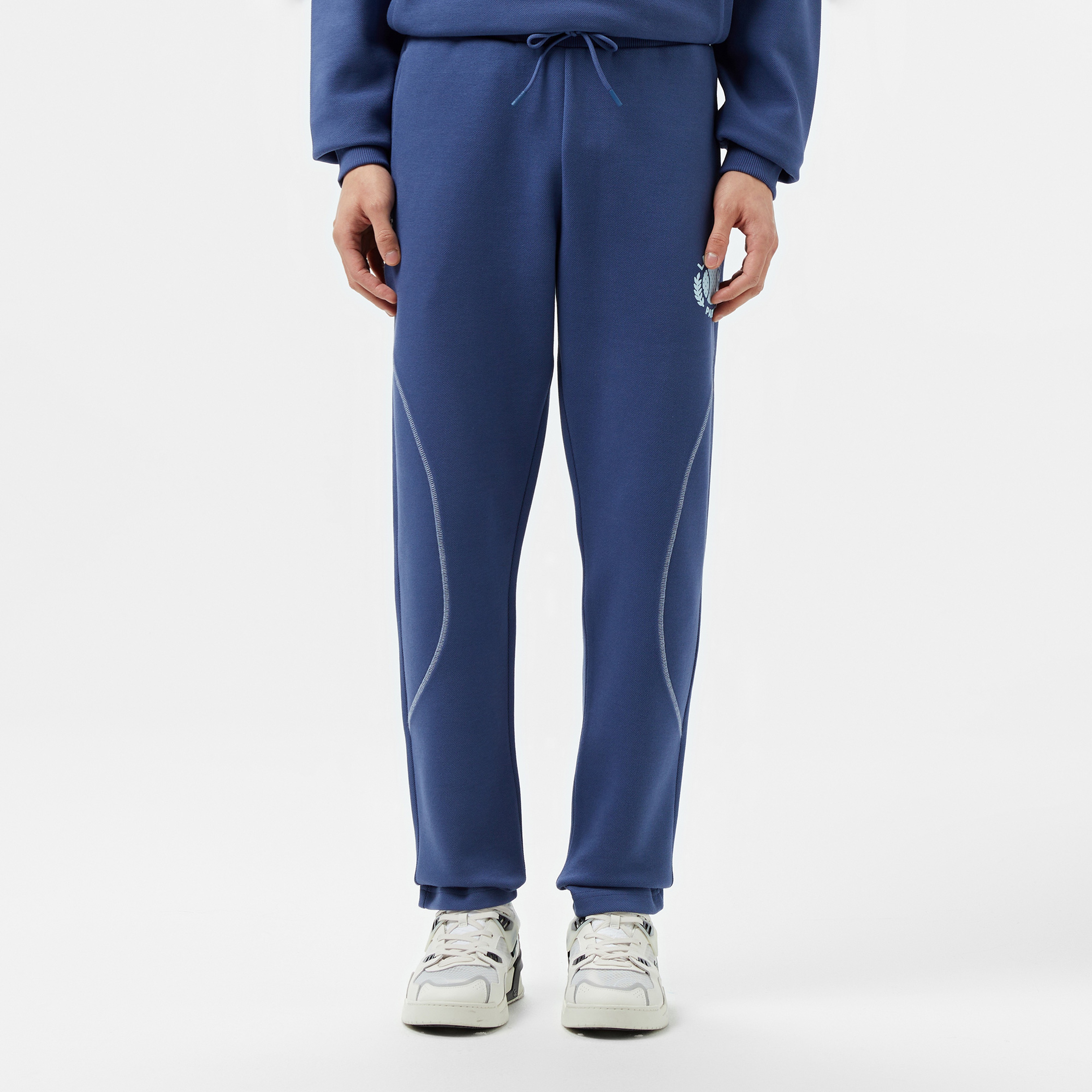 Erkek Tapered Fit Baskılı Mavi Eşofman Altı