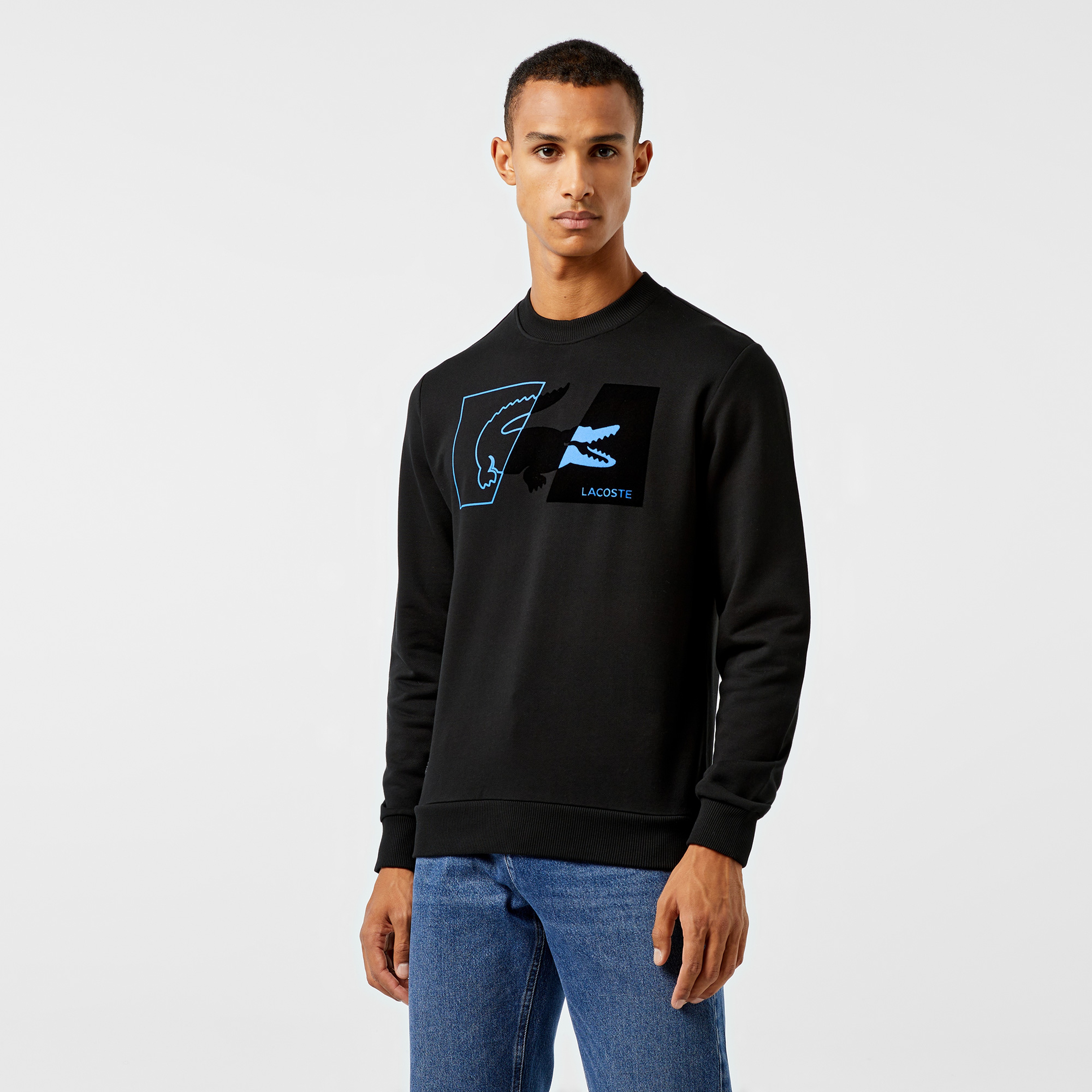 Erkek Regular Fit Bisiklet Yaka Baskılı Siyah Sweatshirt