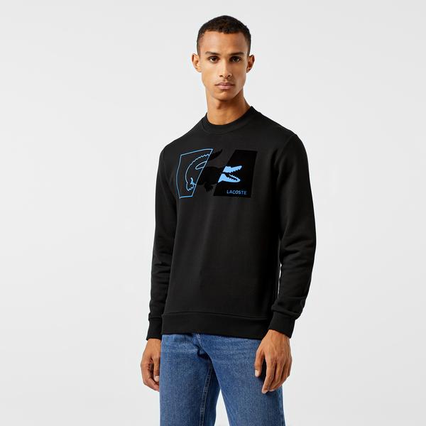 Erkek Regular Fit Bisiklet Yaka Baskılı Siyah Sweatshirt