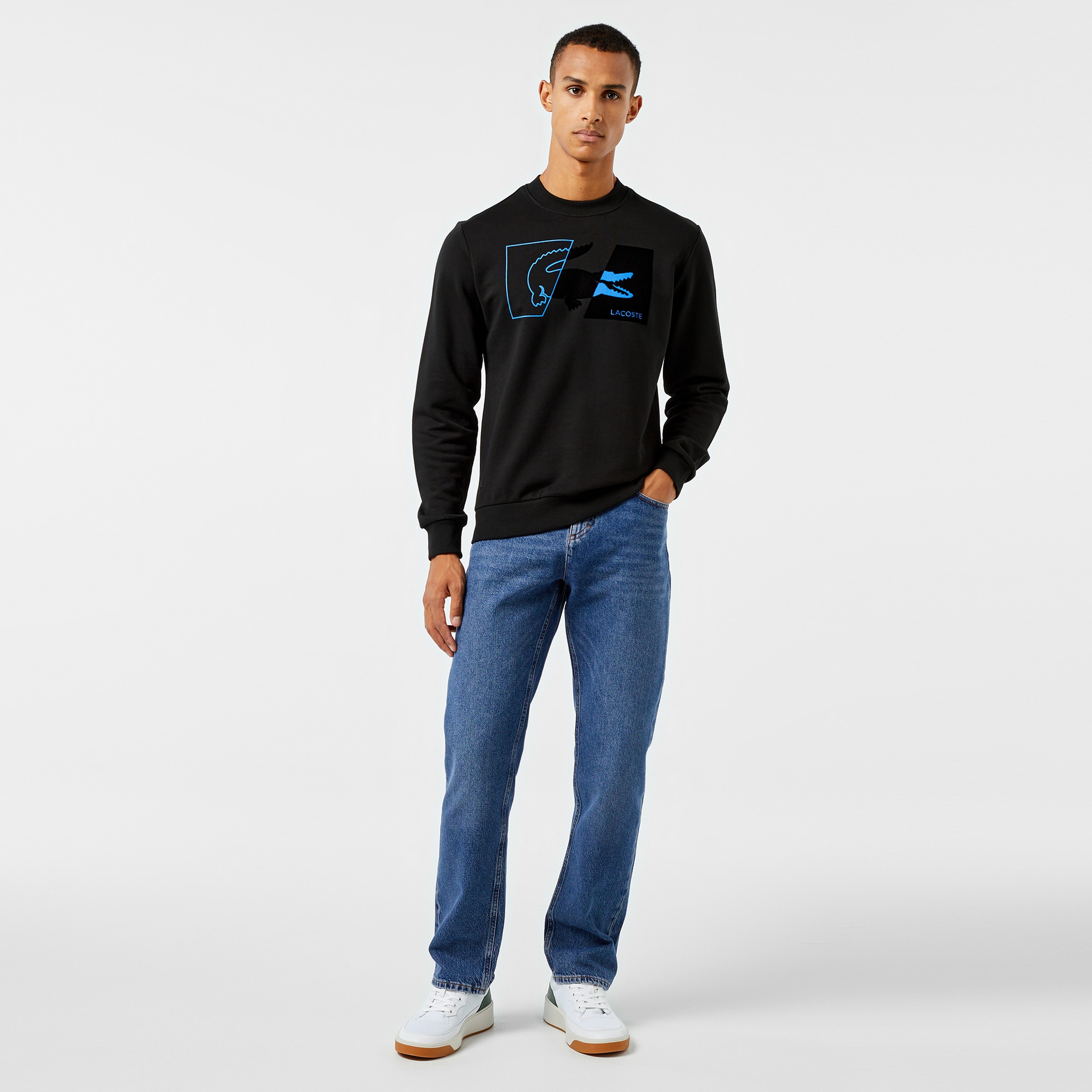 Erkek Regular Fit Bisiklet Yaka Baskılı Siyah Sweatshirt