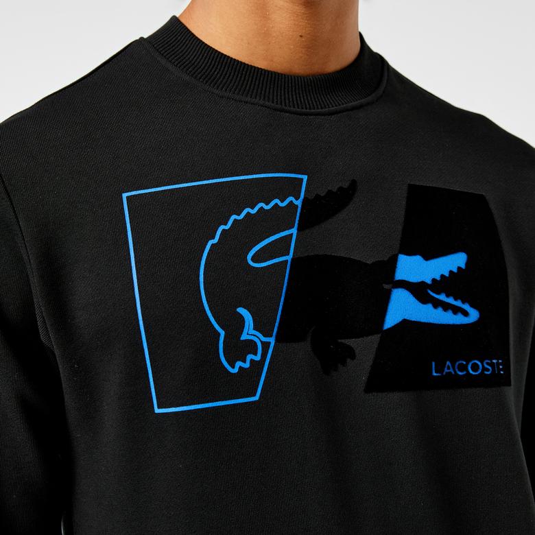 Erkek Regular Fit Bisiklet Yaka Baskılı Siyah Sweatshirt