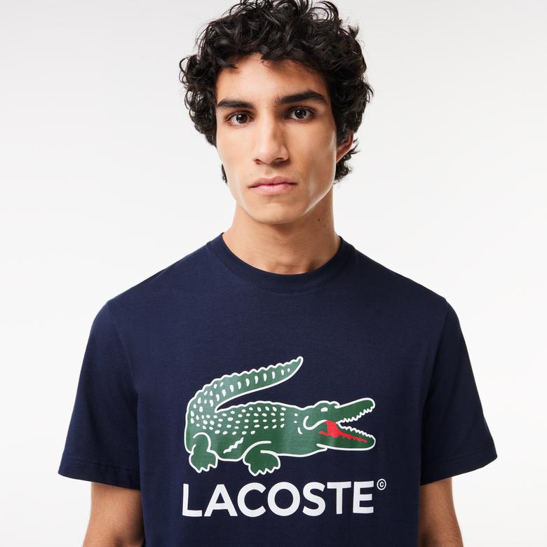 Erkek Regular Fit Bisiklet Yaka Baskılı Lacivert T-Shirt