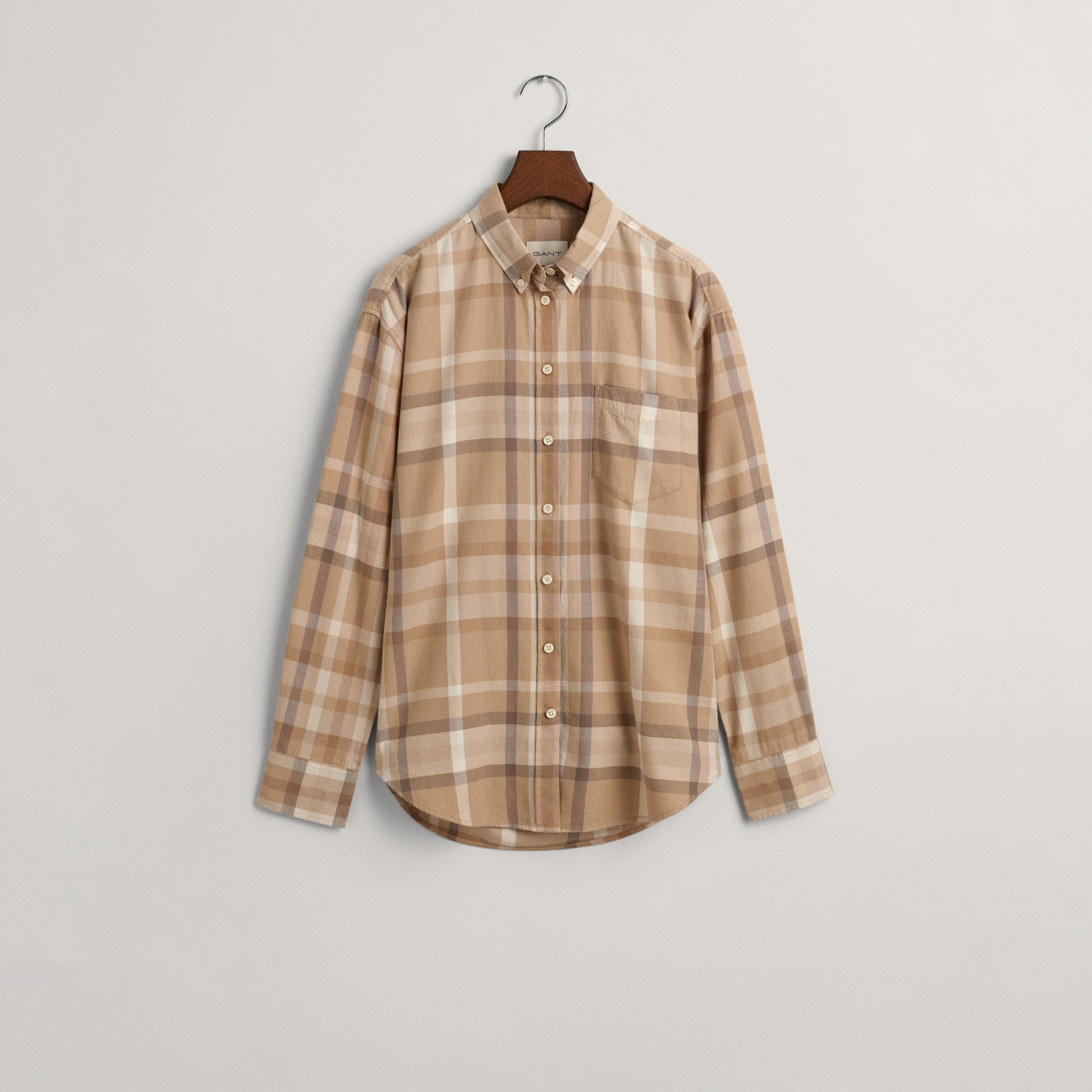 GANT Kadın Kahverengi Relaxed Fit Düğmeli Yaka Kareli Gömlek