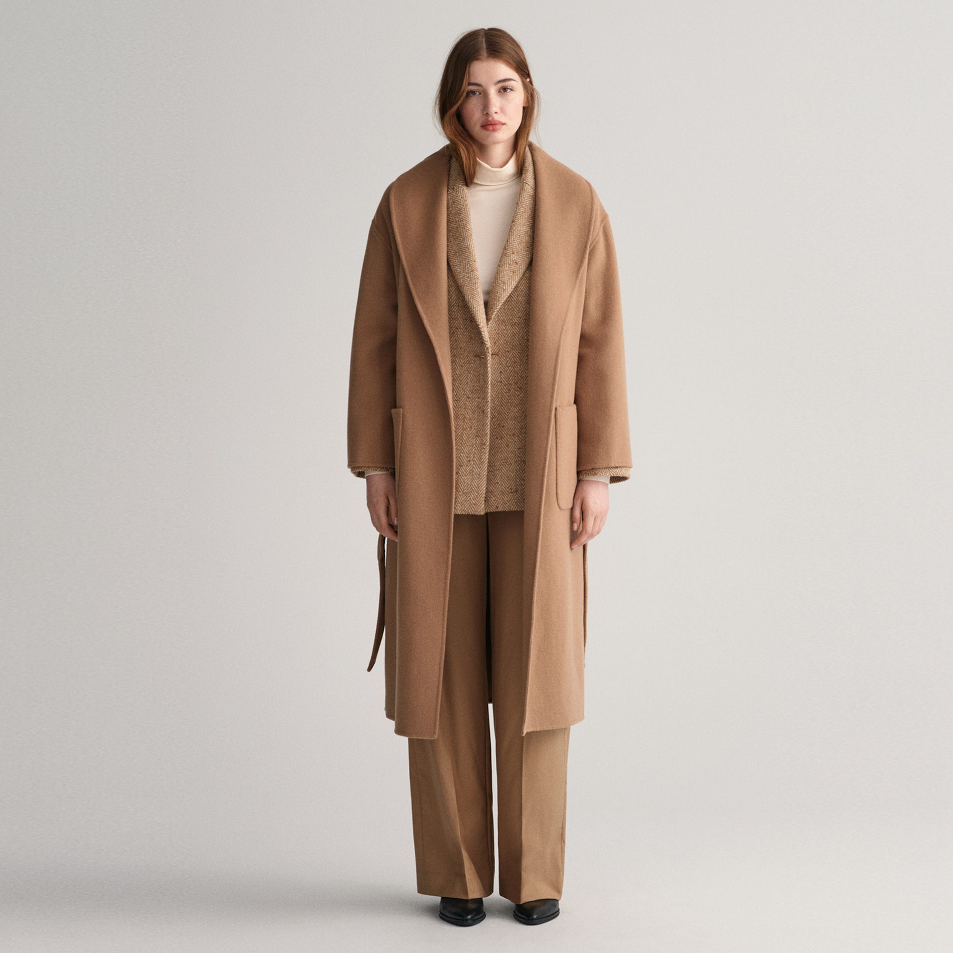 GANT Kadın Kahverengi Oversize Fit Klasik Yaka Kaban