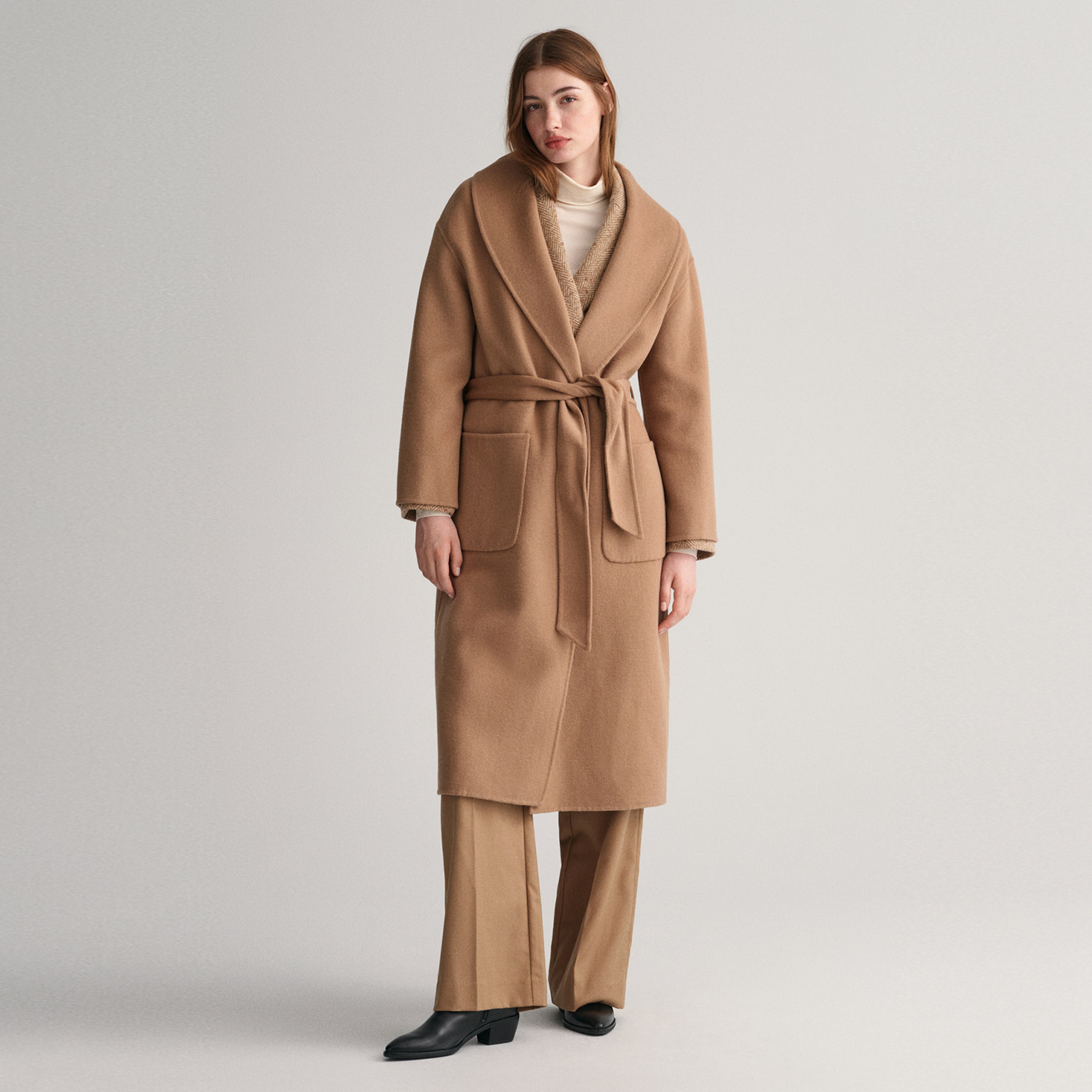 GANT Kadın Kahverengi Oversize Fit Klasik Yaka Kaban