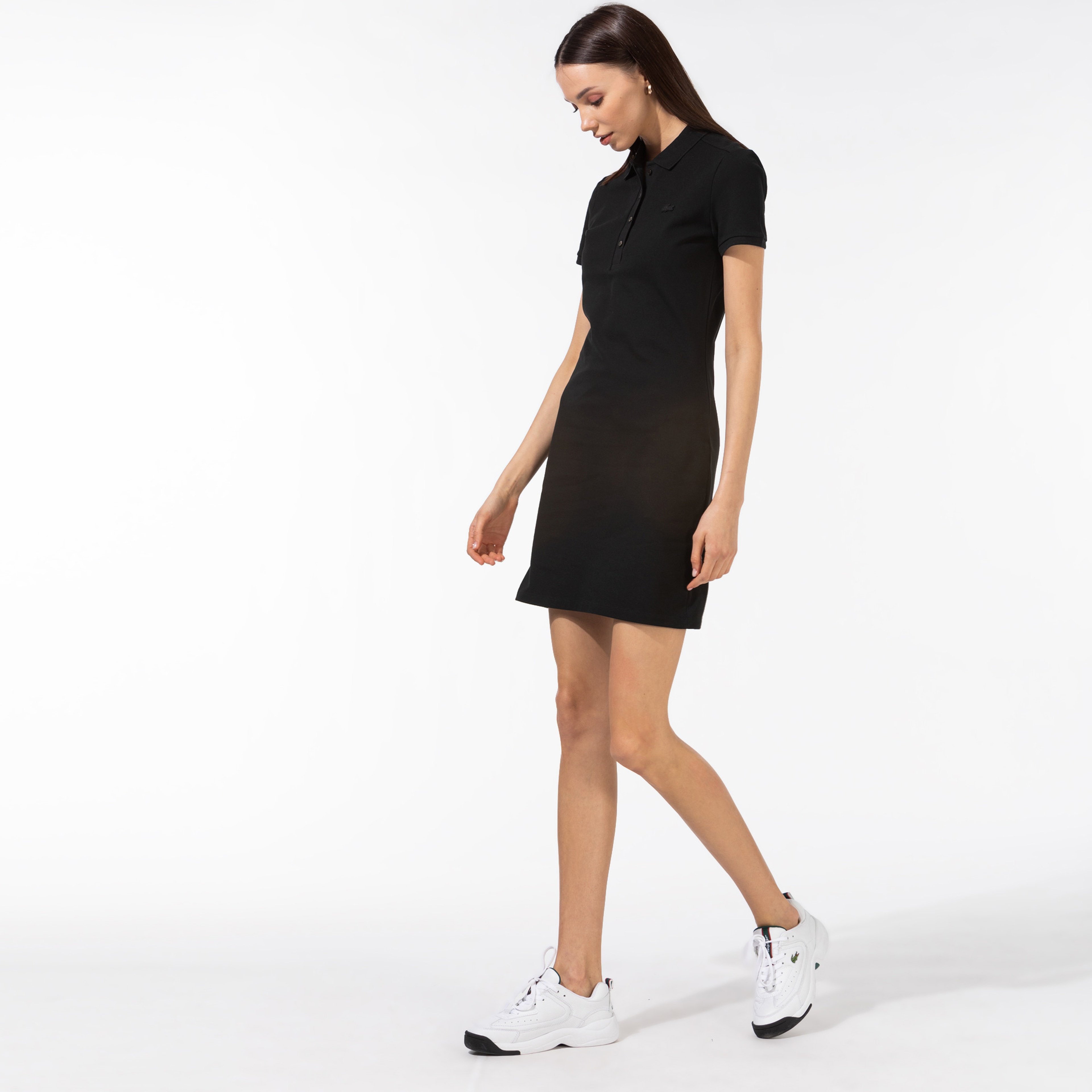 Kadın Slim Fit Kısa Kollu Polo Yaka Siyah Elbise