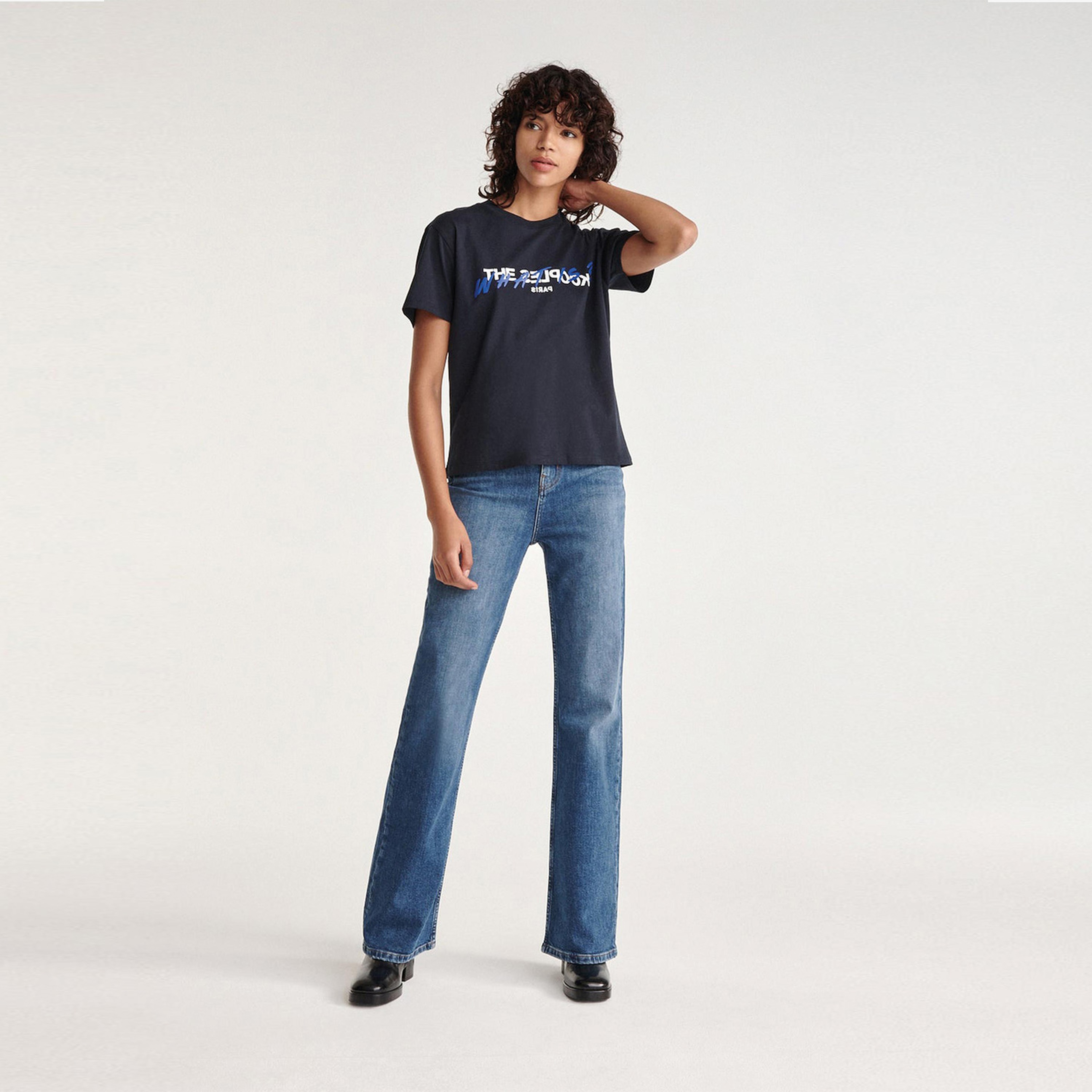 The Kooples Logo Baskılı Kadın Lacivert T-Shırt