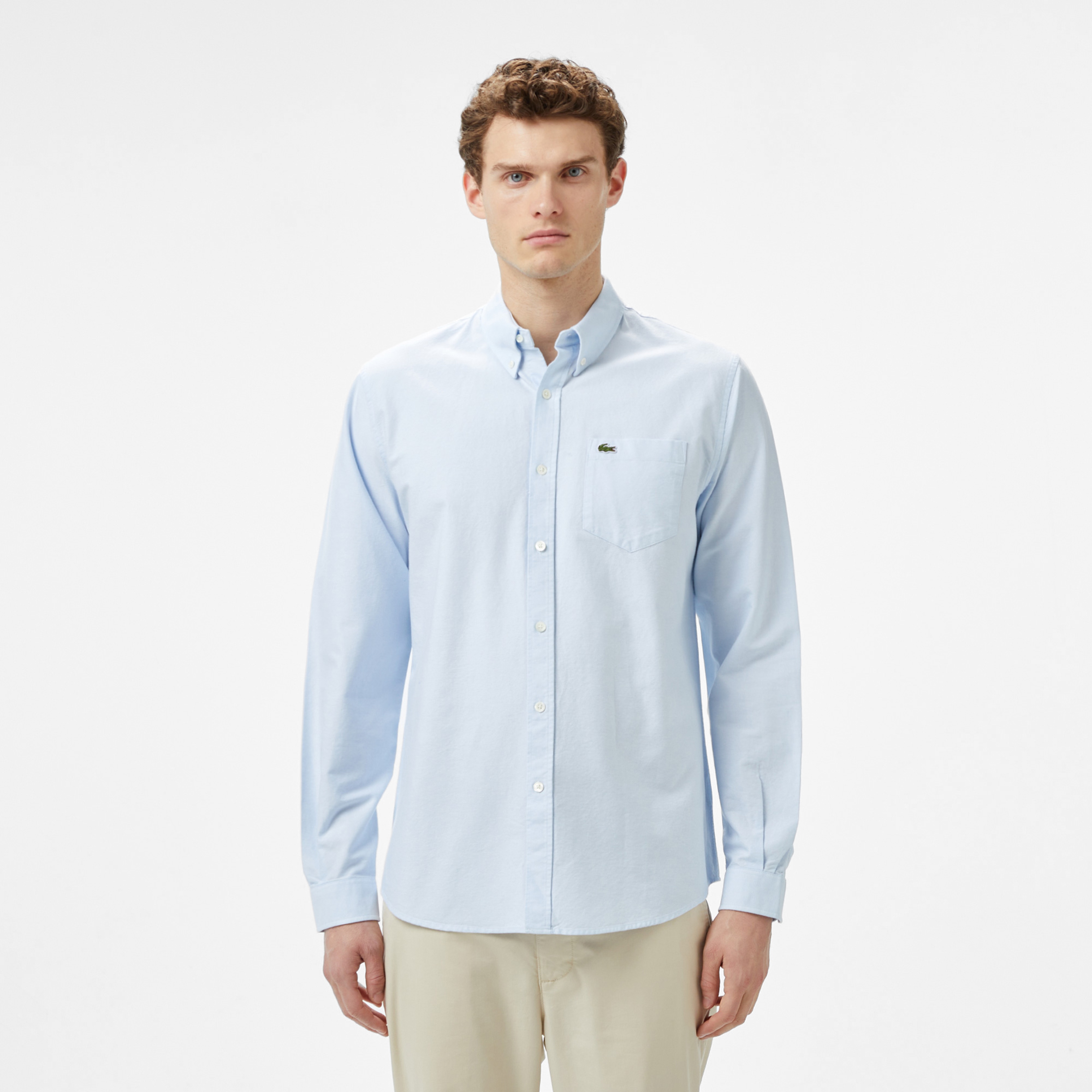 Erkek Regular Fit Düğmeli Yaka Organik Pamuk Mavi Gömlek