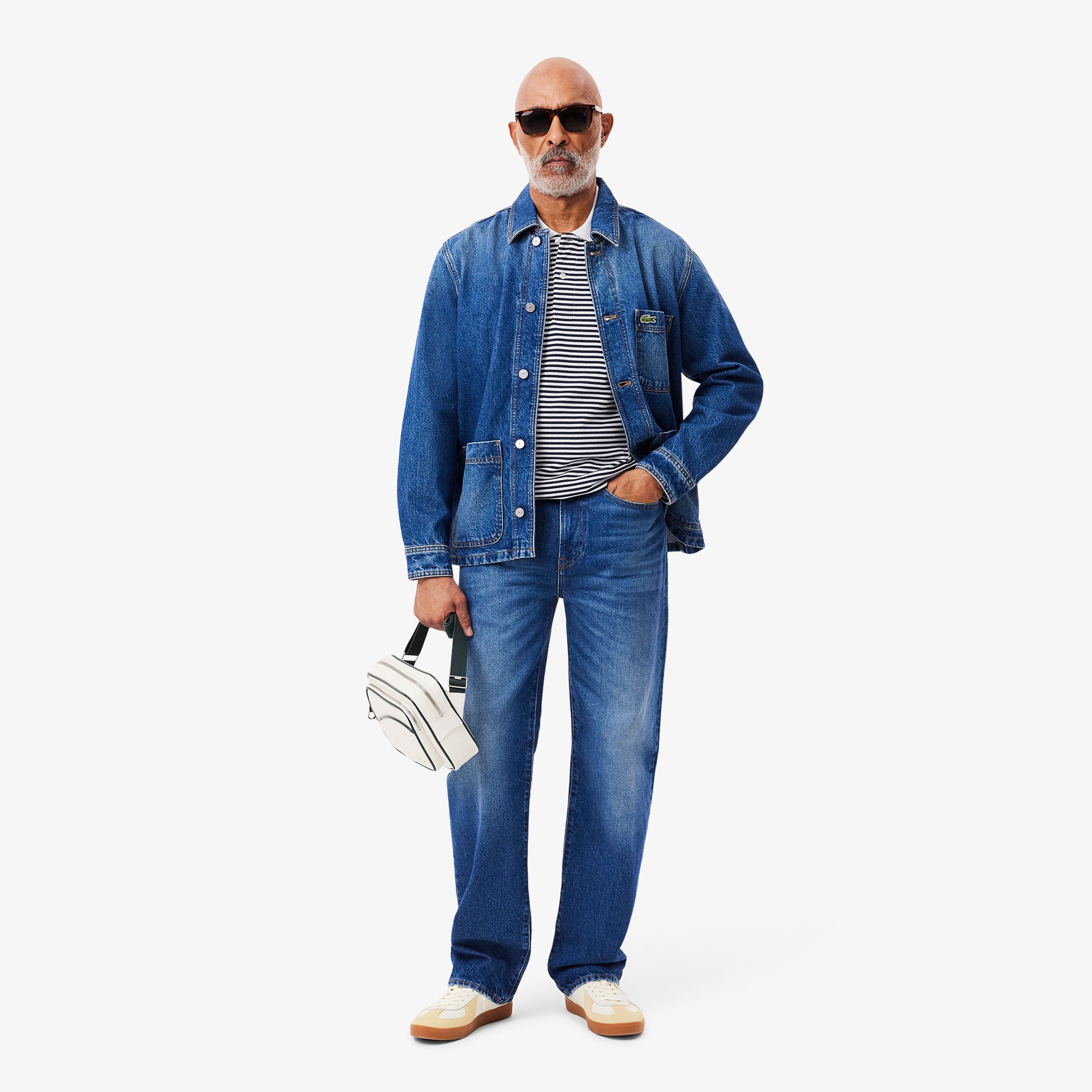 L.12.12 Erkek Classic Fit Çizgili Beyaz Polo