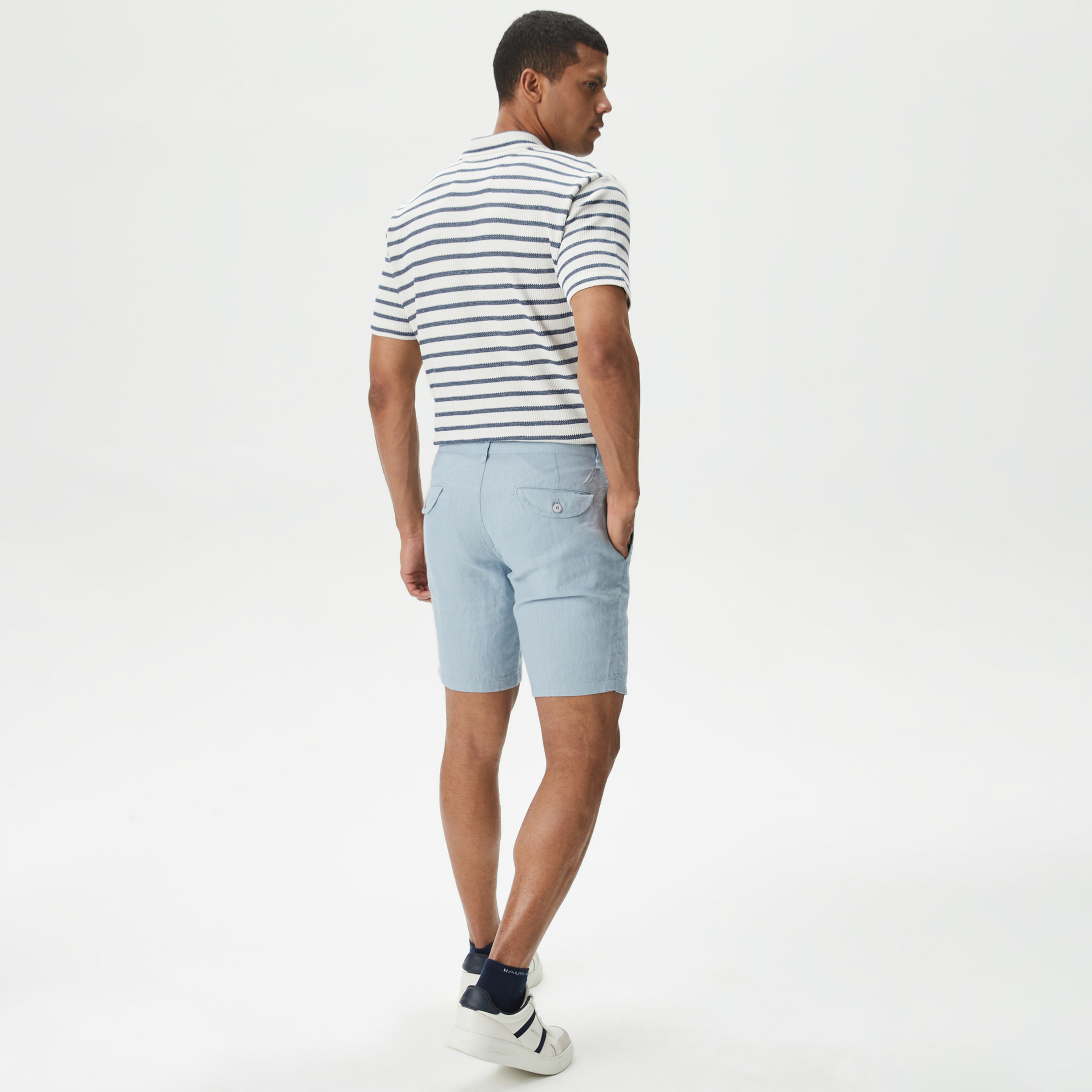 Nautica Erkek Mavi Slim Fit Keten Şort