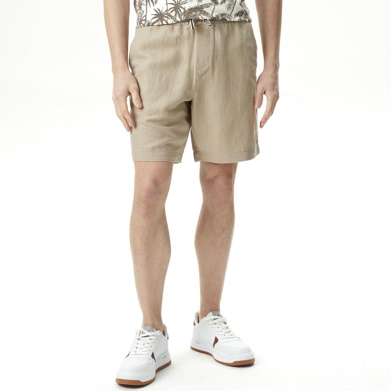 Nautica Erkek Bej Classic Fit Keten Bermuda