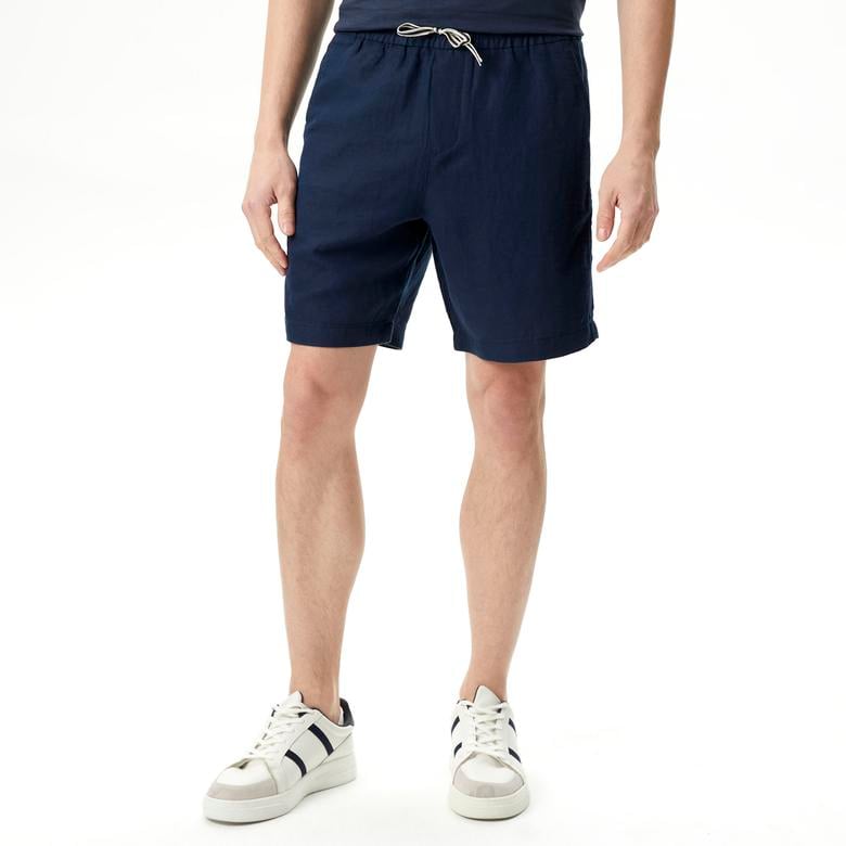 Nautica Erkek Lacivert Classic Fit Keten Bermuda