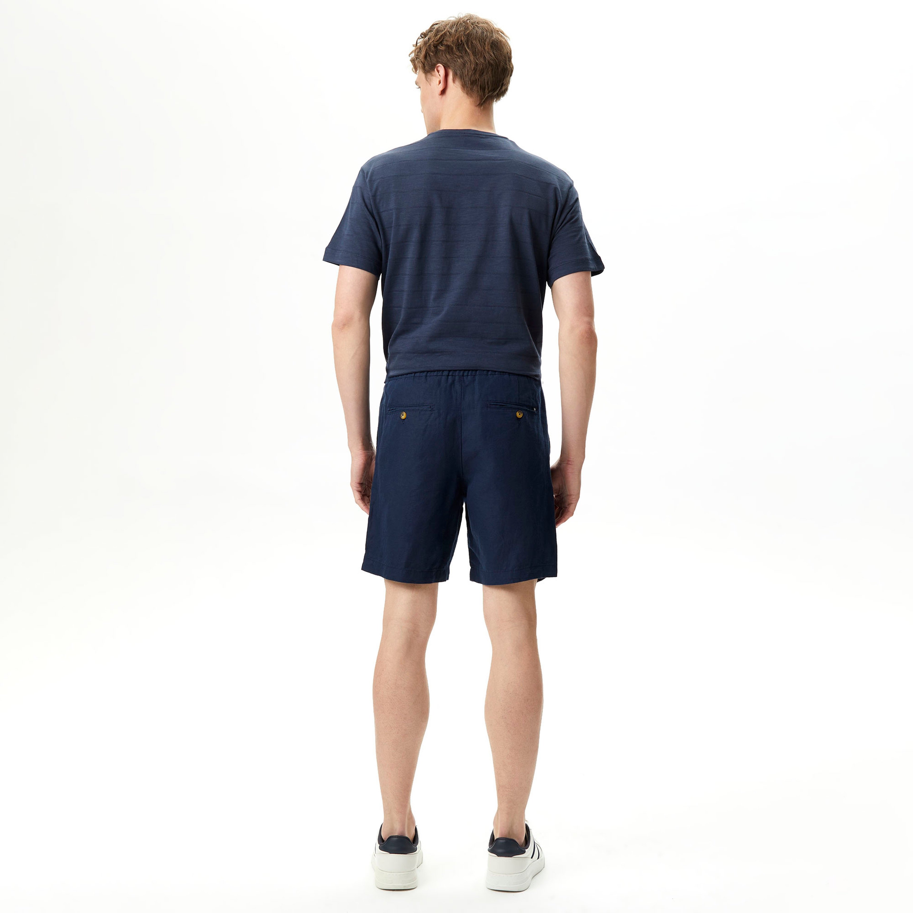 Nautica Erkek Lacivert Classic Fit Keten Bermuda
