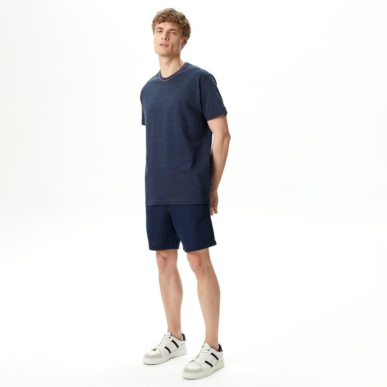 Nautica Erkek Lacivert Classic Fit Keten Bermuda