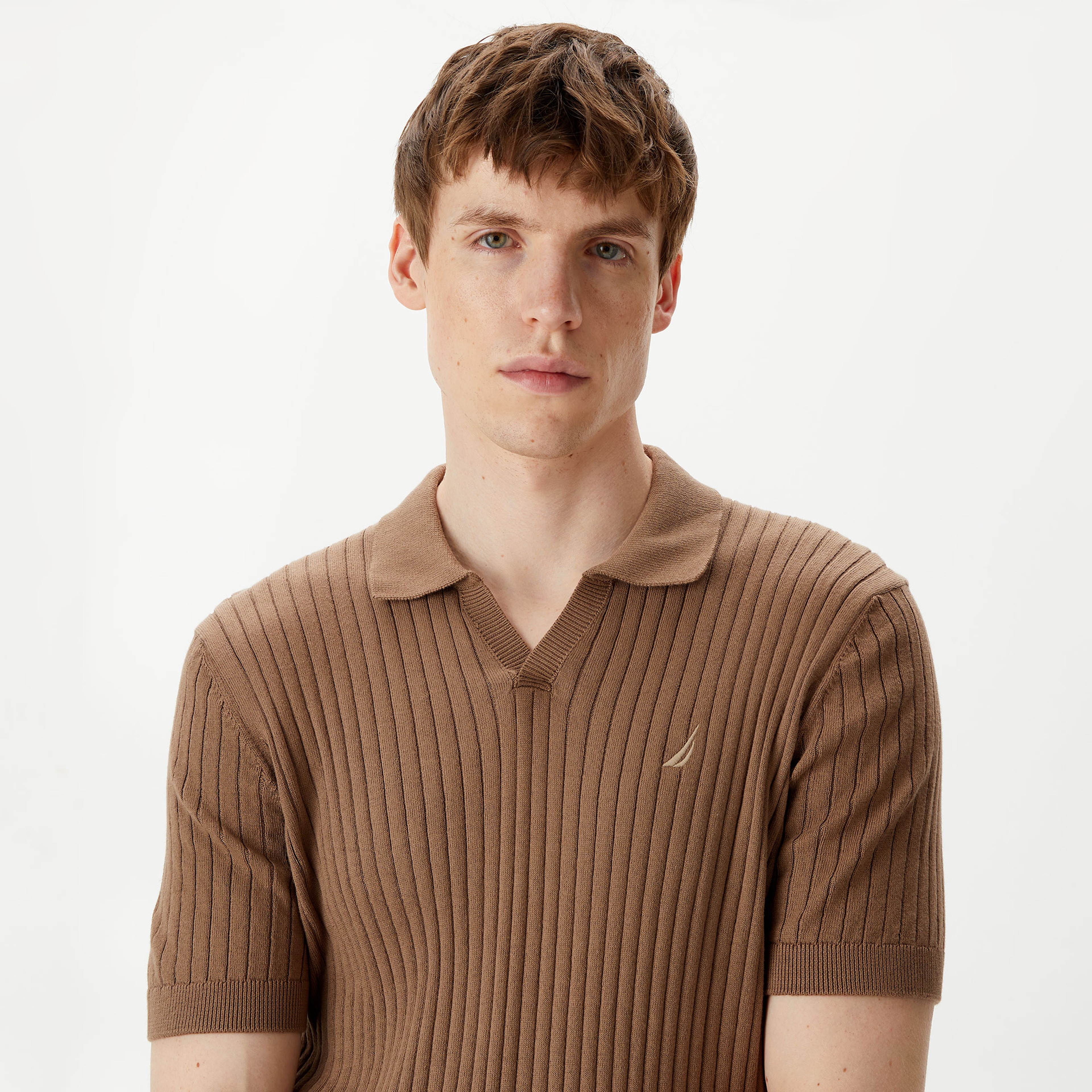 Nautica Erkek Kahverengi Classic Fit Kısa Kollu Kazak