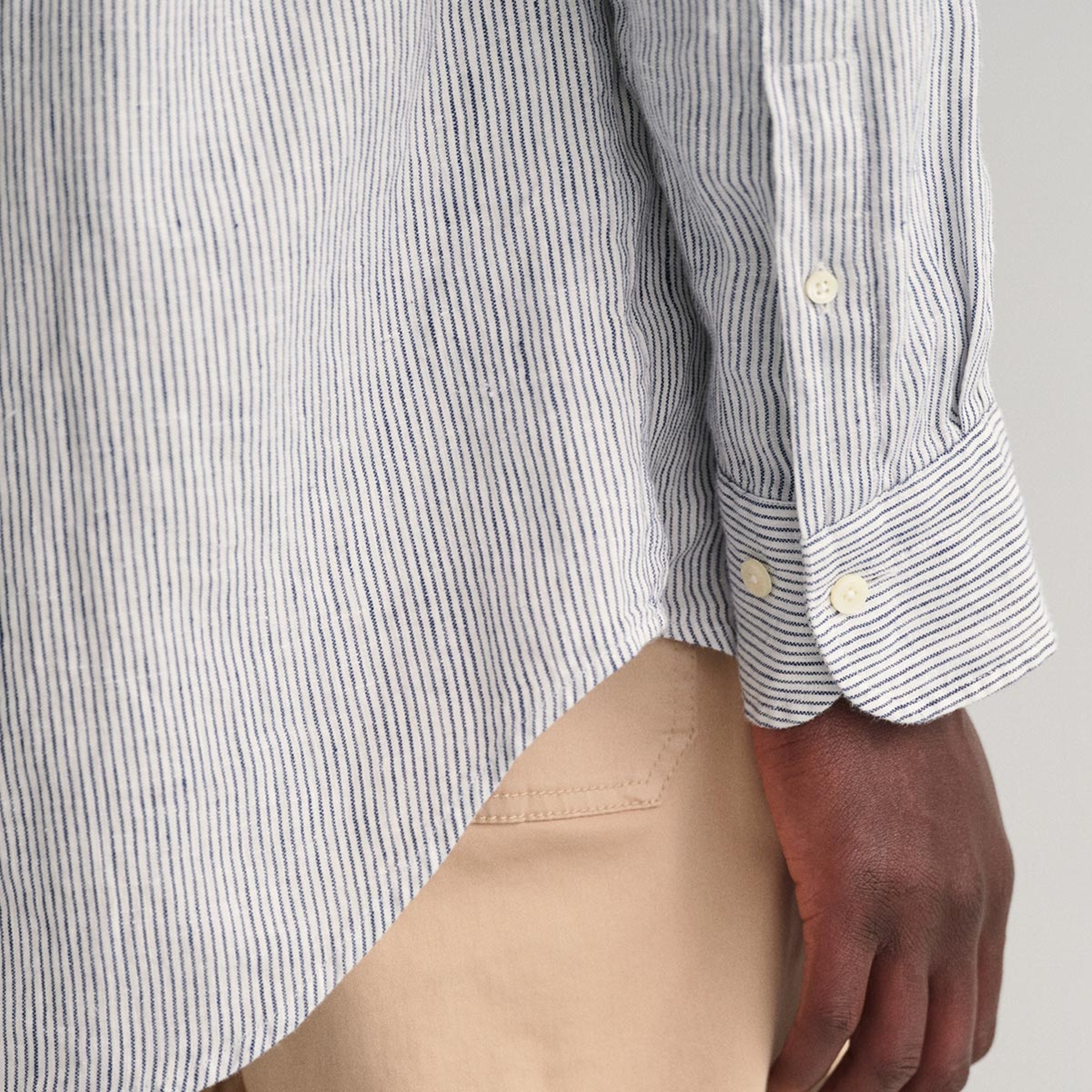 GANT Erkek Lacivert Regular Fit Çizgili Keten Gömlek