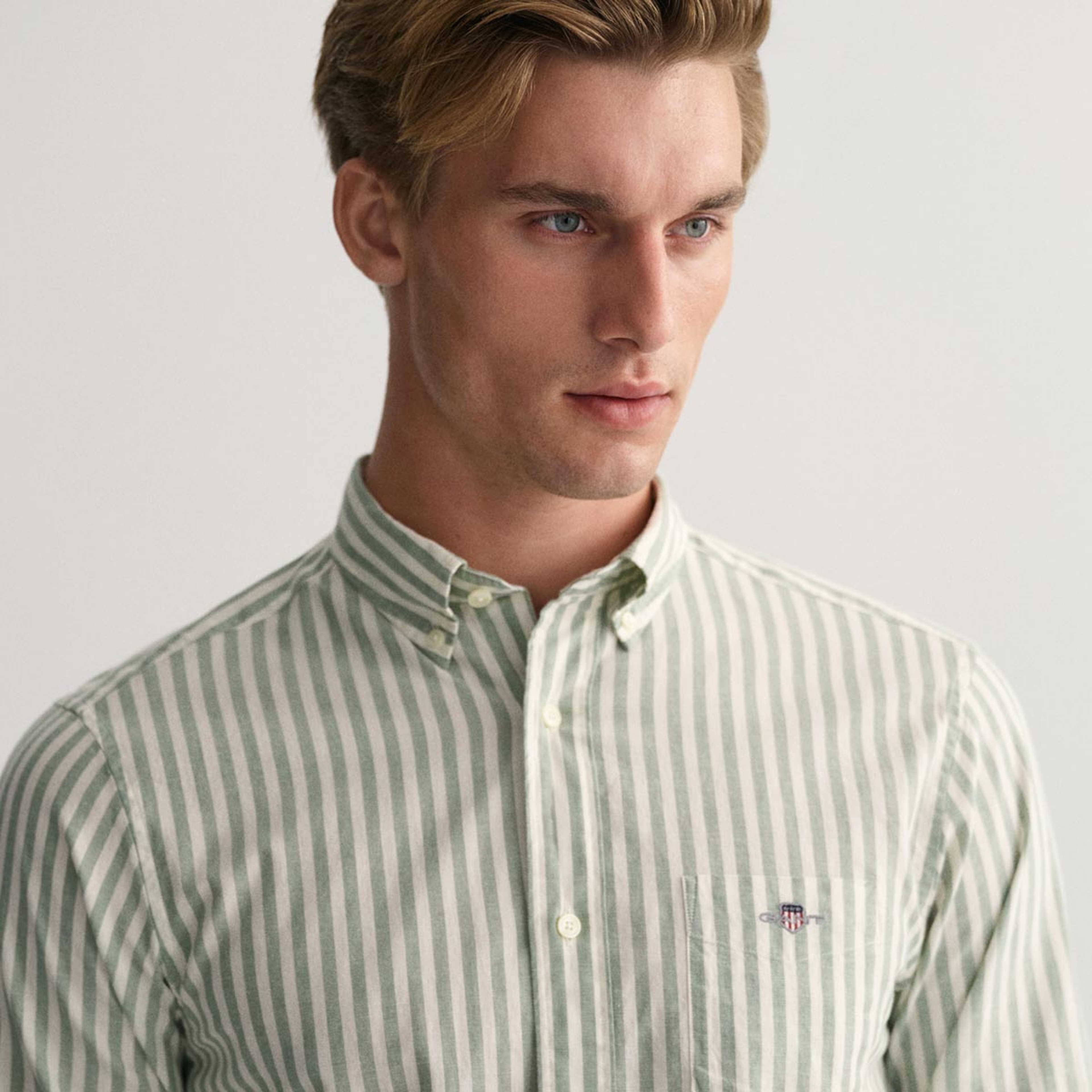 GANT Erkek Yeşil Regular Fit Düğmeli Yaka Çizgili Gömlek