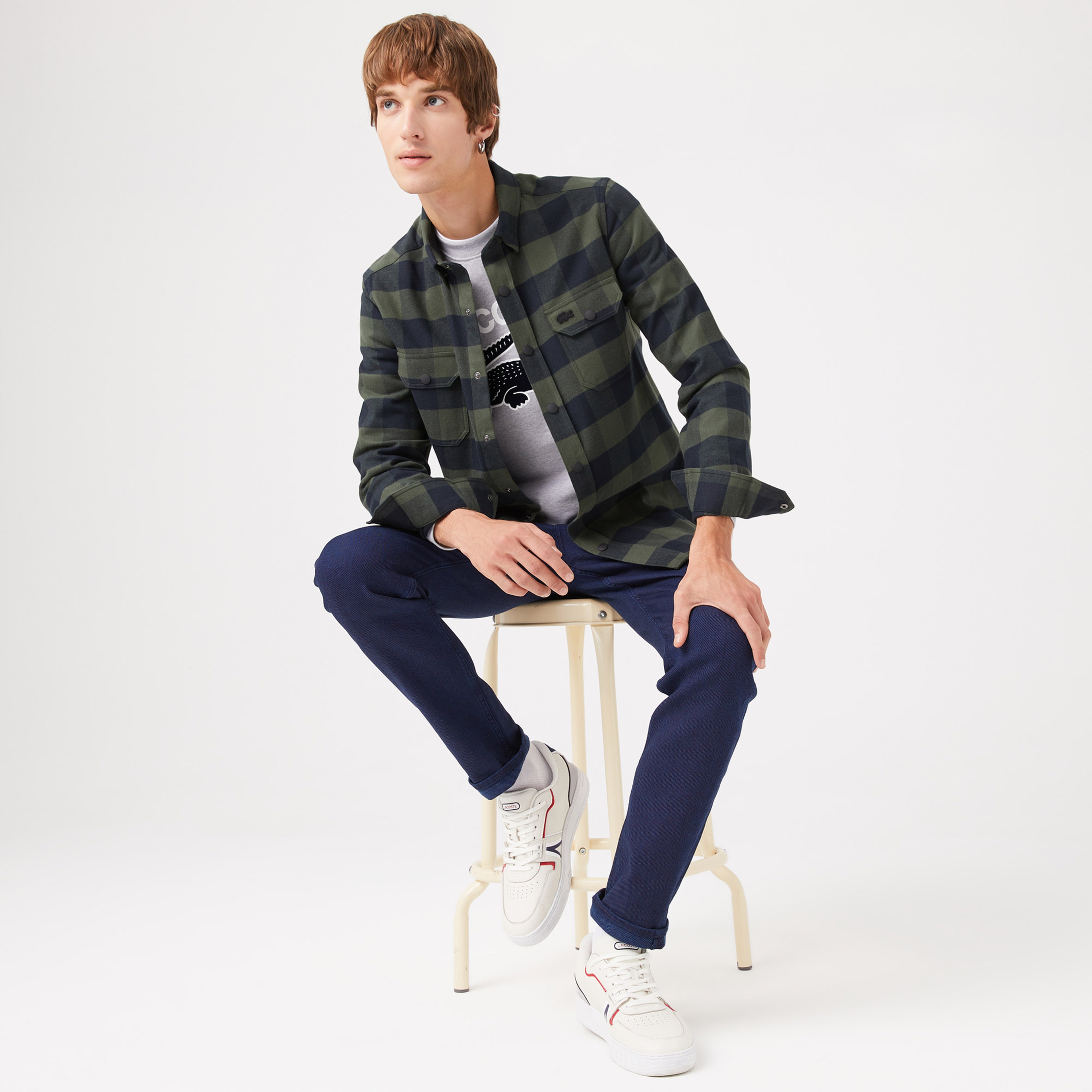 Lacoste Erkek Slim Fit Ekose Haki Gömlek