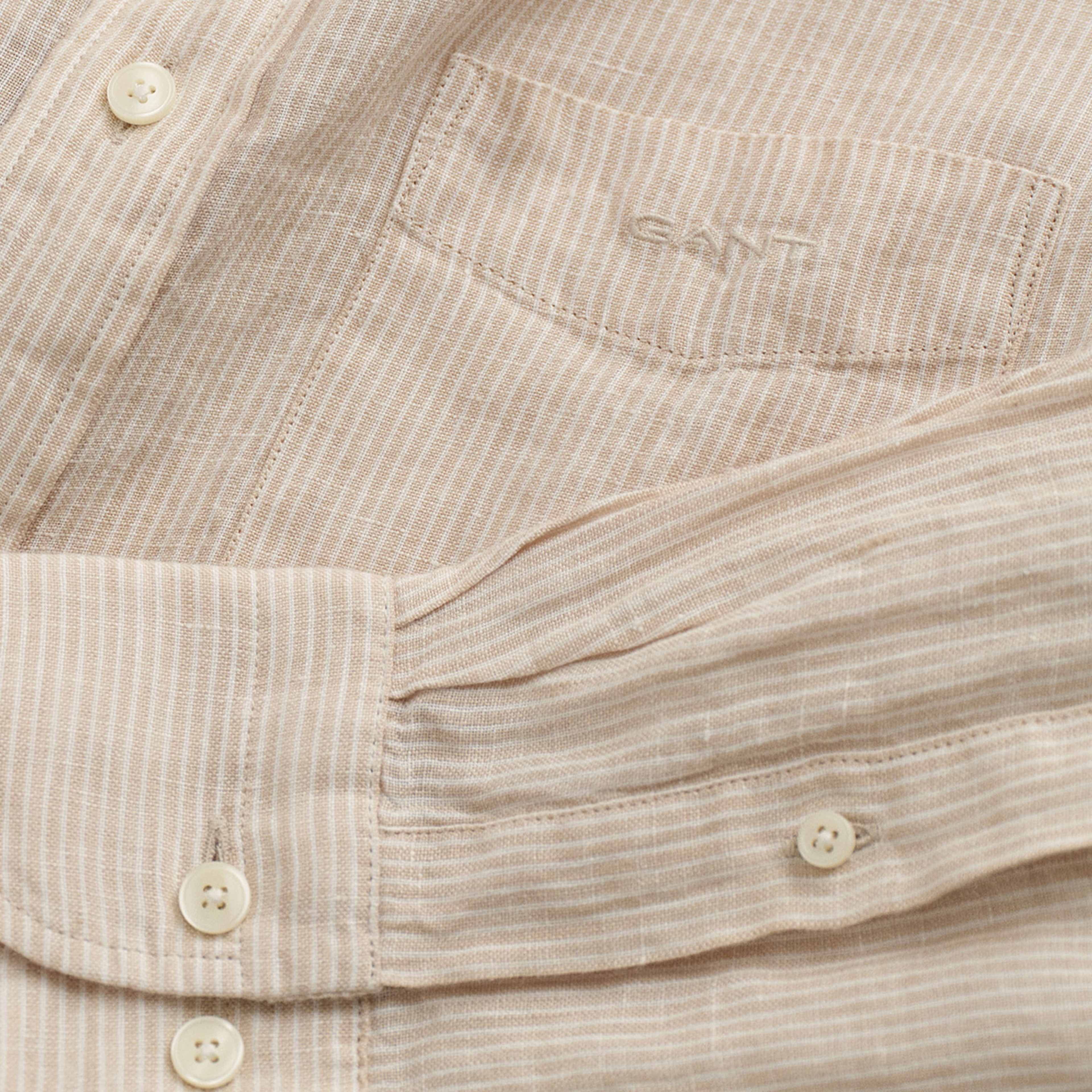 GANT Erkek Bej Regular Fit Çizgili Keten Gömlek