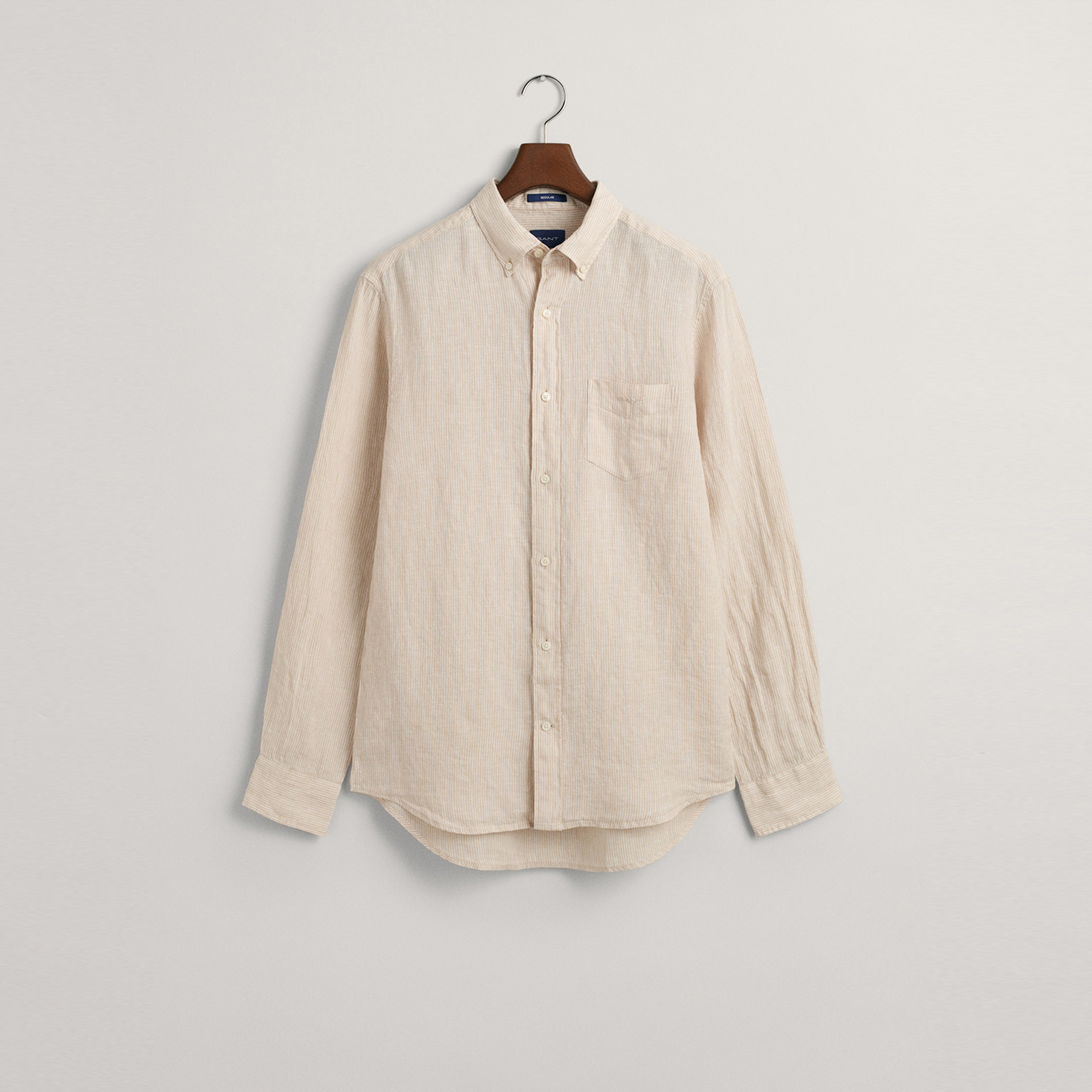 GANT Erkek Bej Regular Fit Çizgili Keten Gömlek