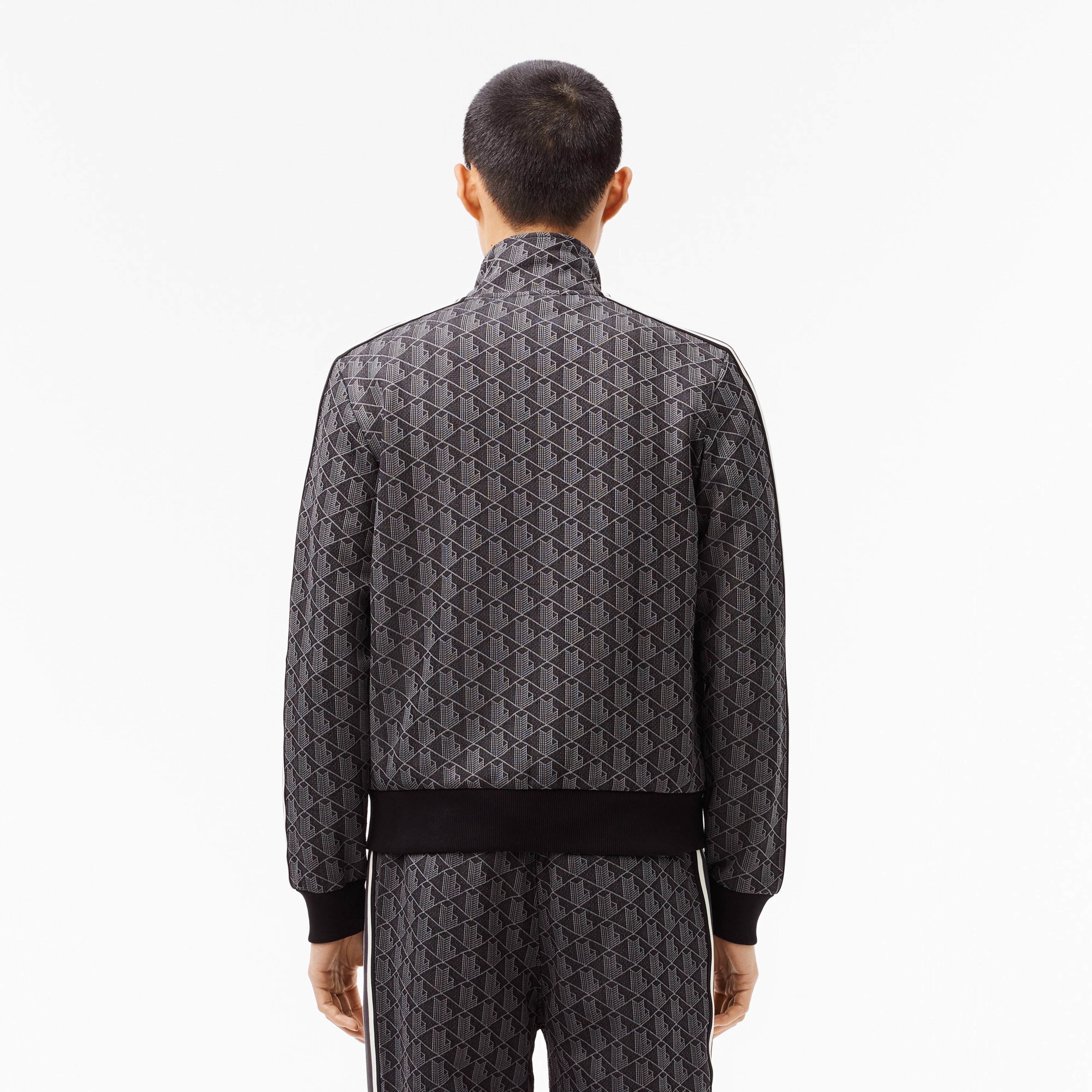 Erkek Regular Fit Fermuarlı Monogram Siyah Sweatshirt