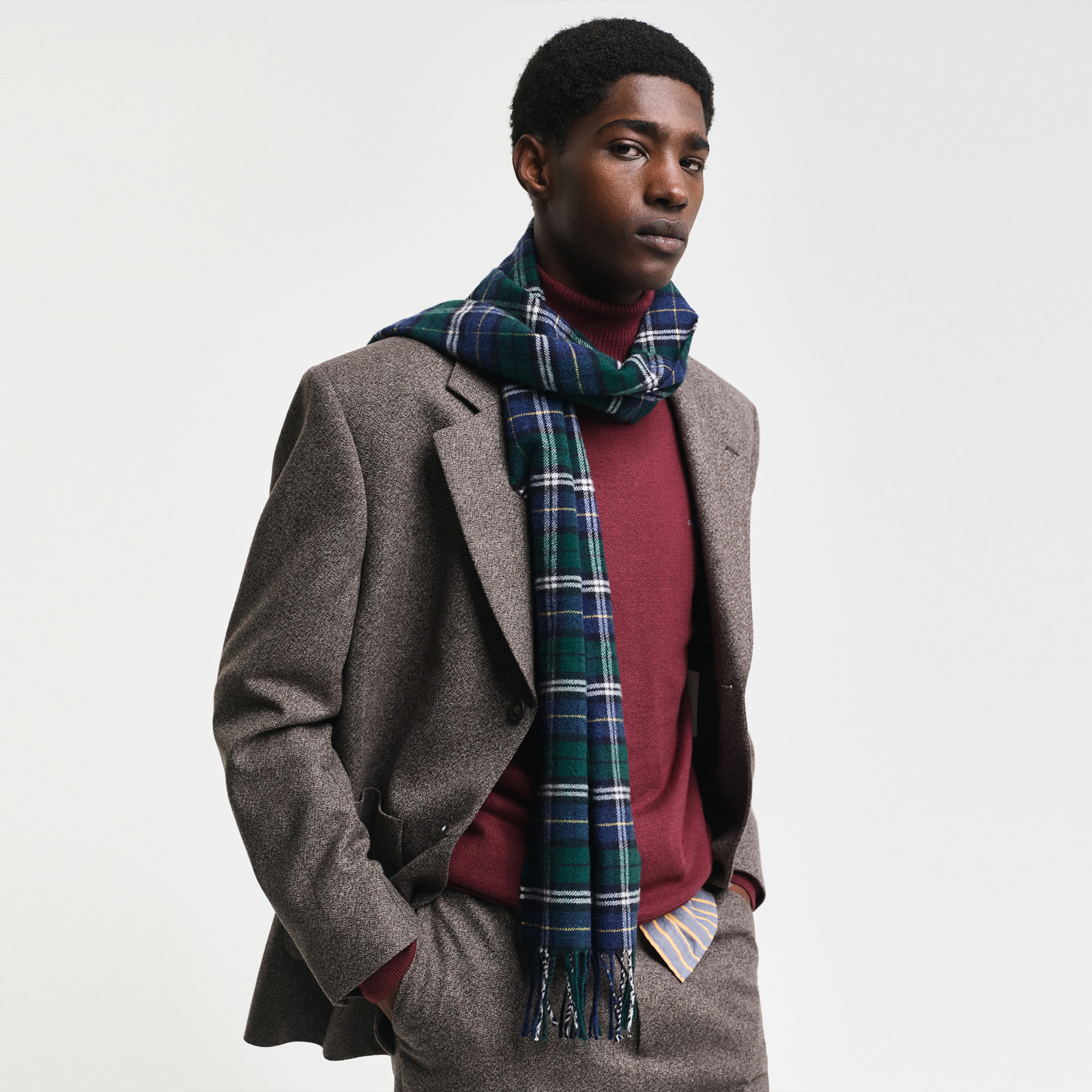 GANT Unisex Yeşil Kareli Yün Atkı