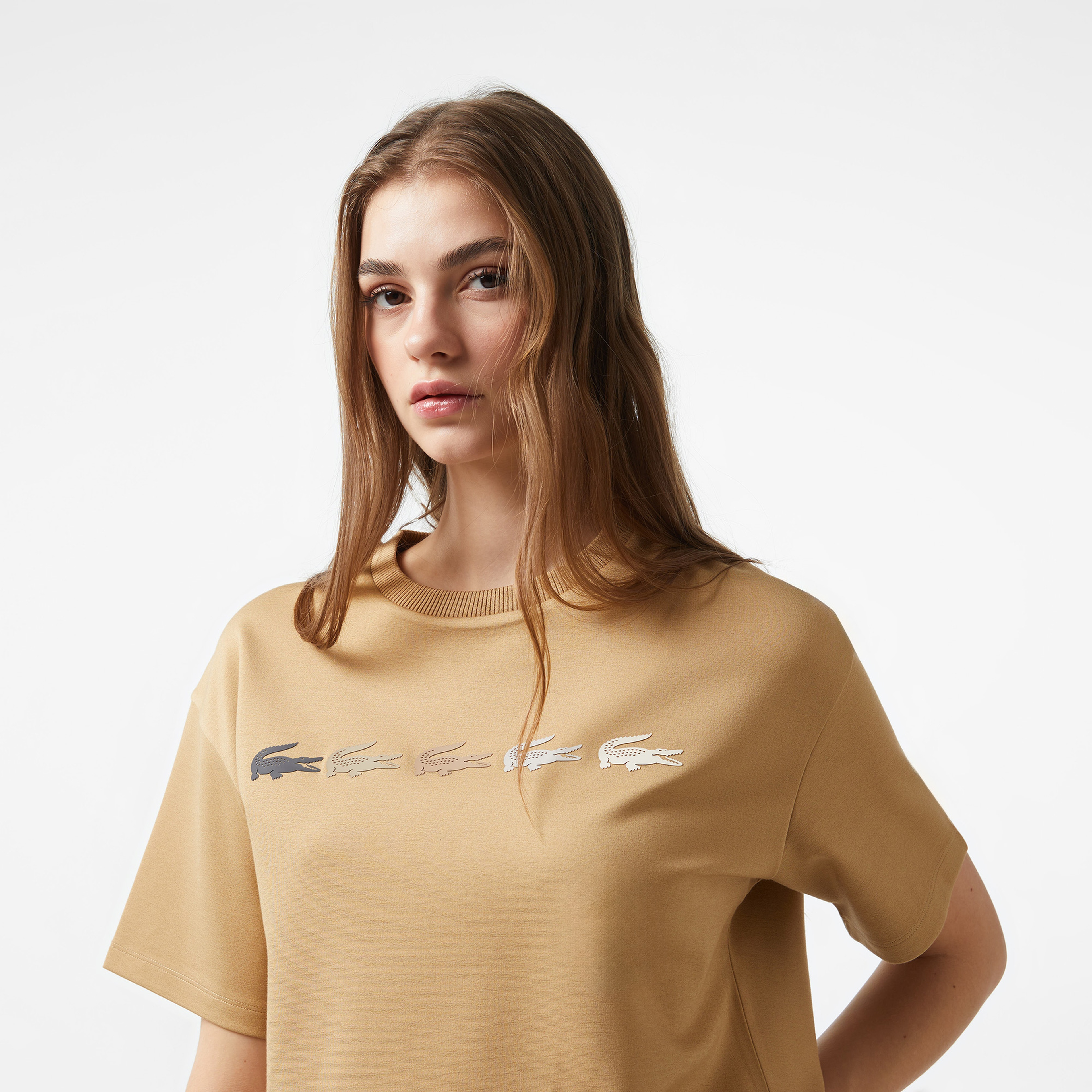 Lacoste x House of SuperStep Kadın Kahverengi T-Shirt