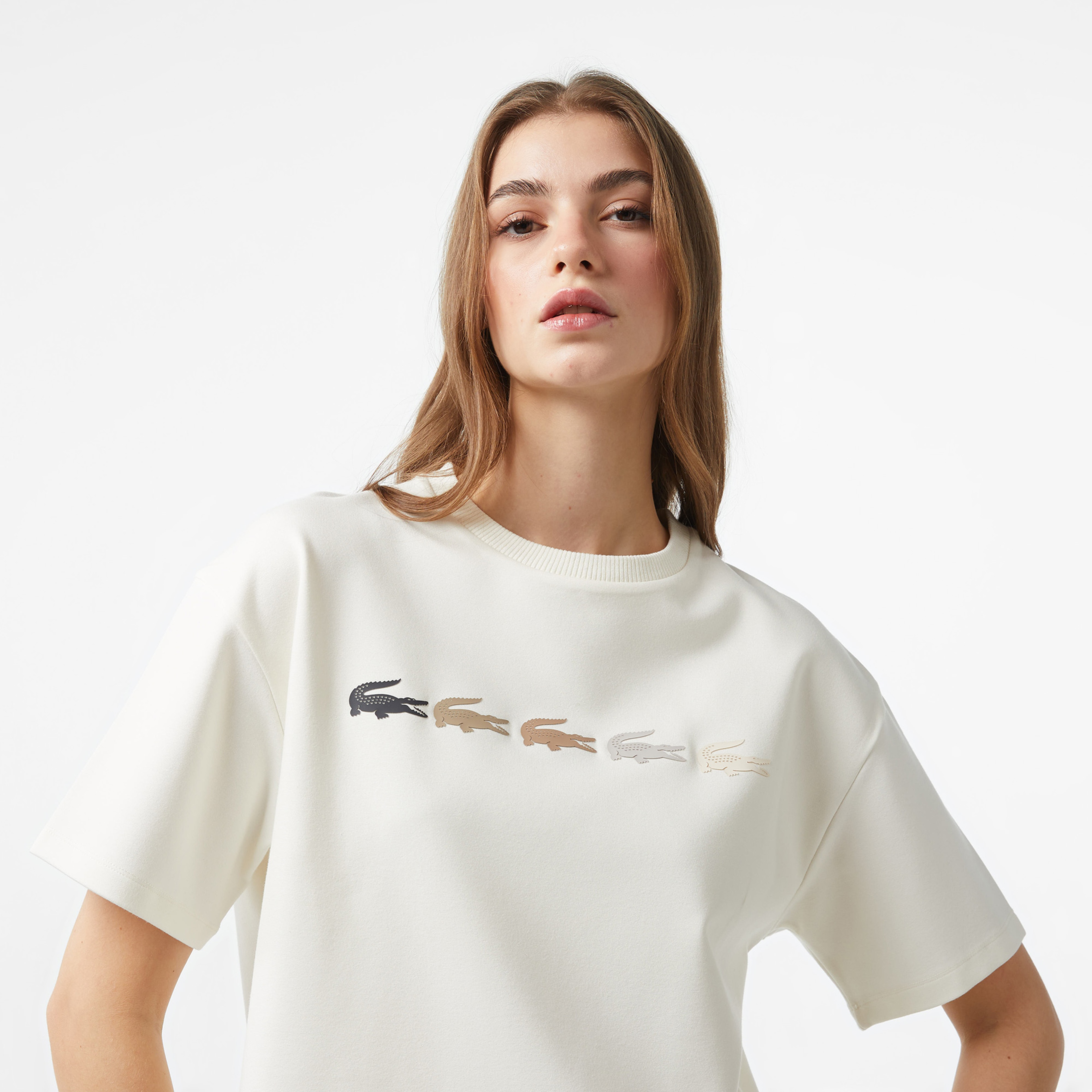 Lacoste x House of SuperStep Kadın Krem T-Shirt