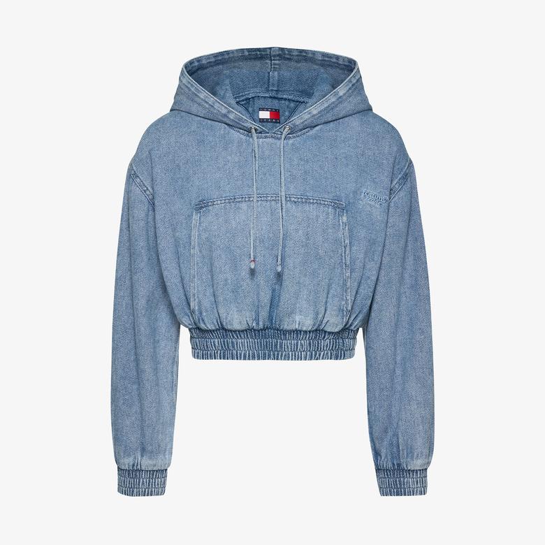 Tommy Hilfiger Tjw Denim Cropped Kadın Mavi Hoodie