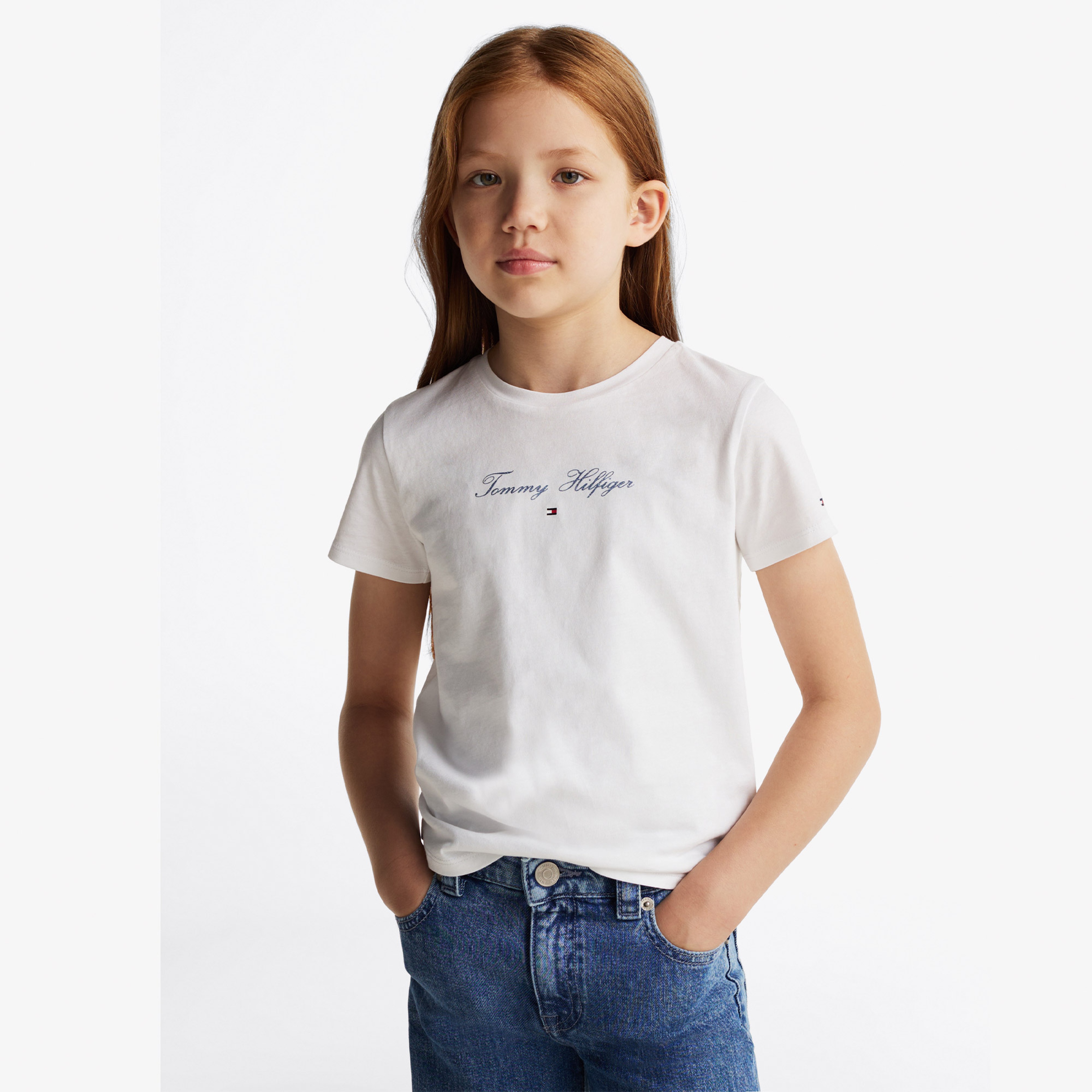 Tommy Hilfiger Tommy Script Slim Çocuk Beyaz T-Shirt