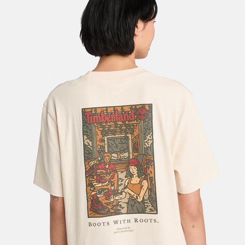 Timberland Washed Boot Lab Back Graphic Unisex Beyaz T-Shirt