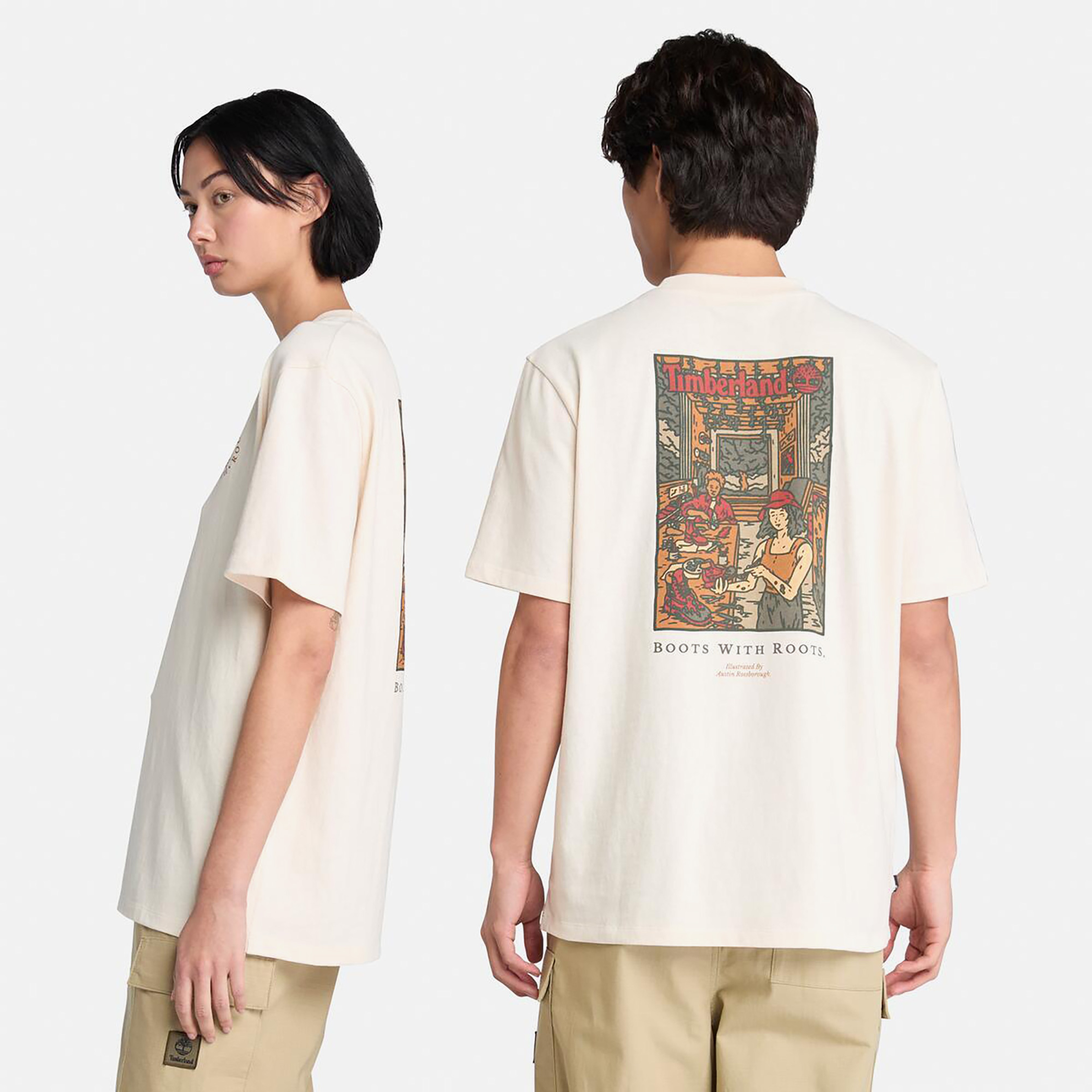 Timberland Washed Boot Lab Back Graphic Unisex Beyaz T-Shirt