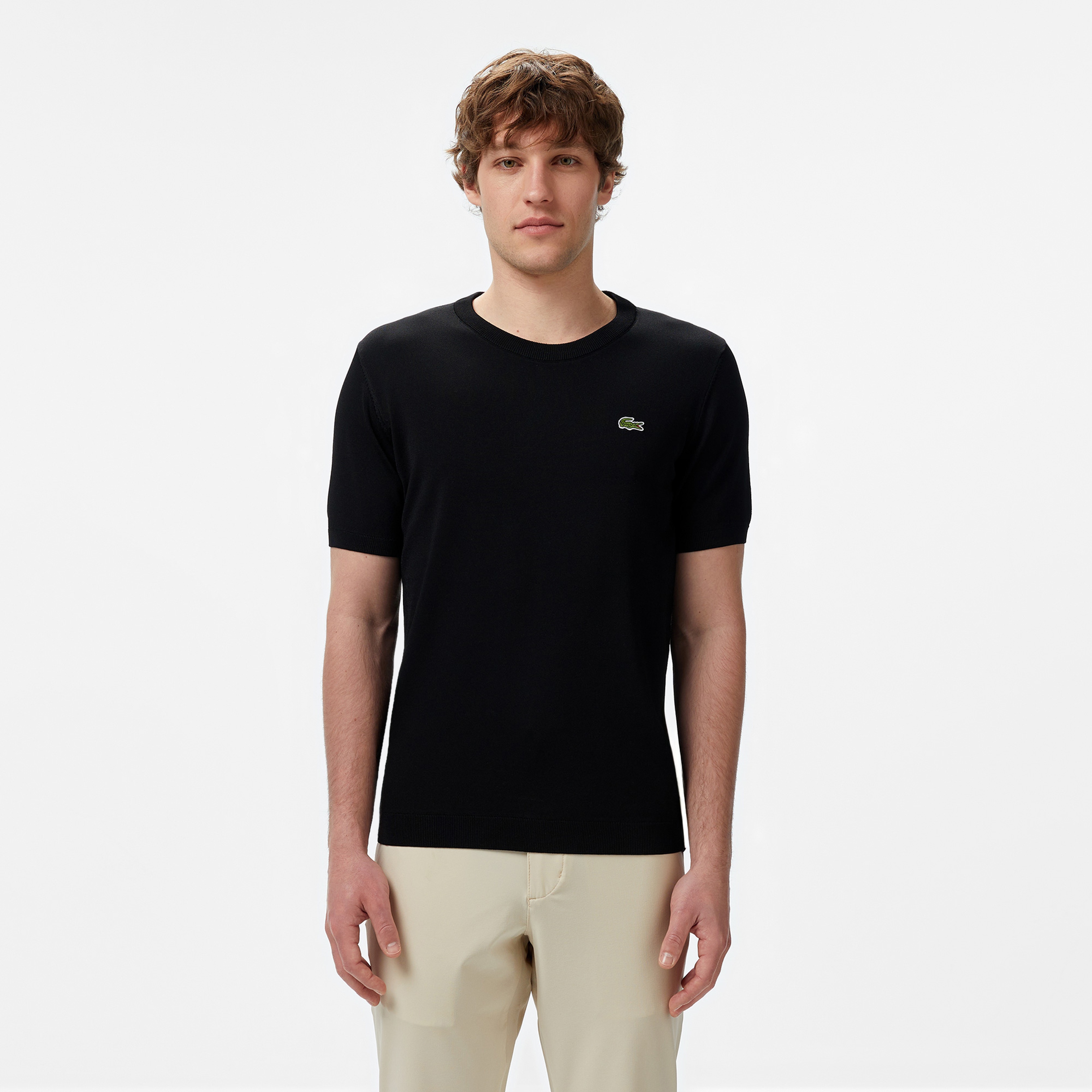 Erkek Regular Fit Kısa Kollu Bisiklet Yaka Siyah Triko