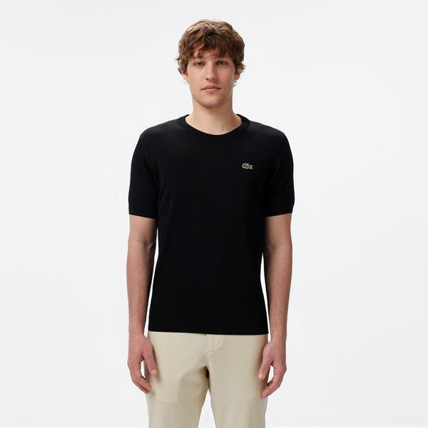 Erkek Regular Fit Kısa Kollu Bisiklet Yaka Siyah Triko