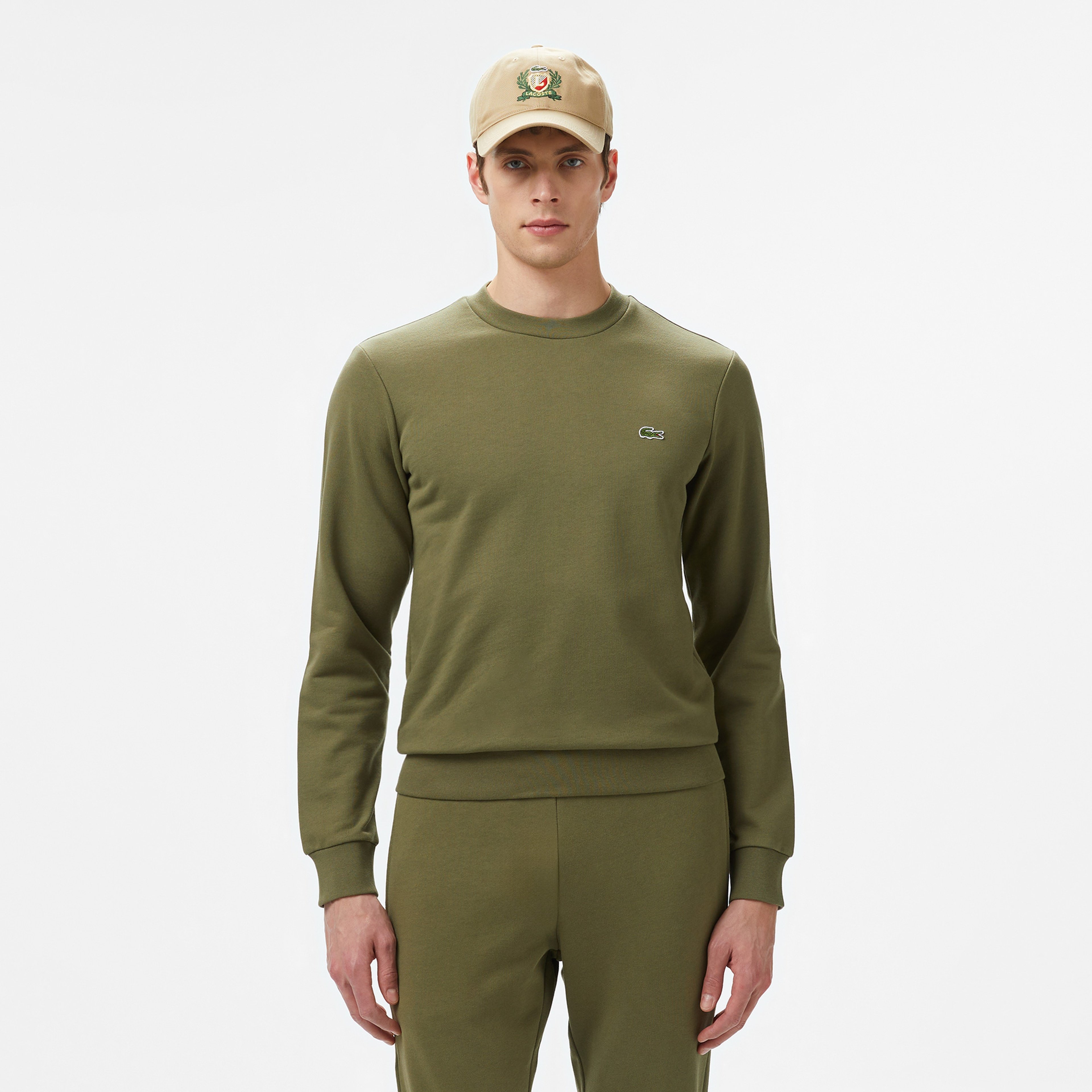 Erkek Classic Fit Bisiklet Yaka Haki Sweatshirt