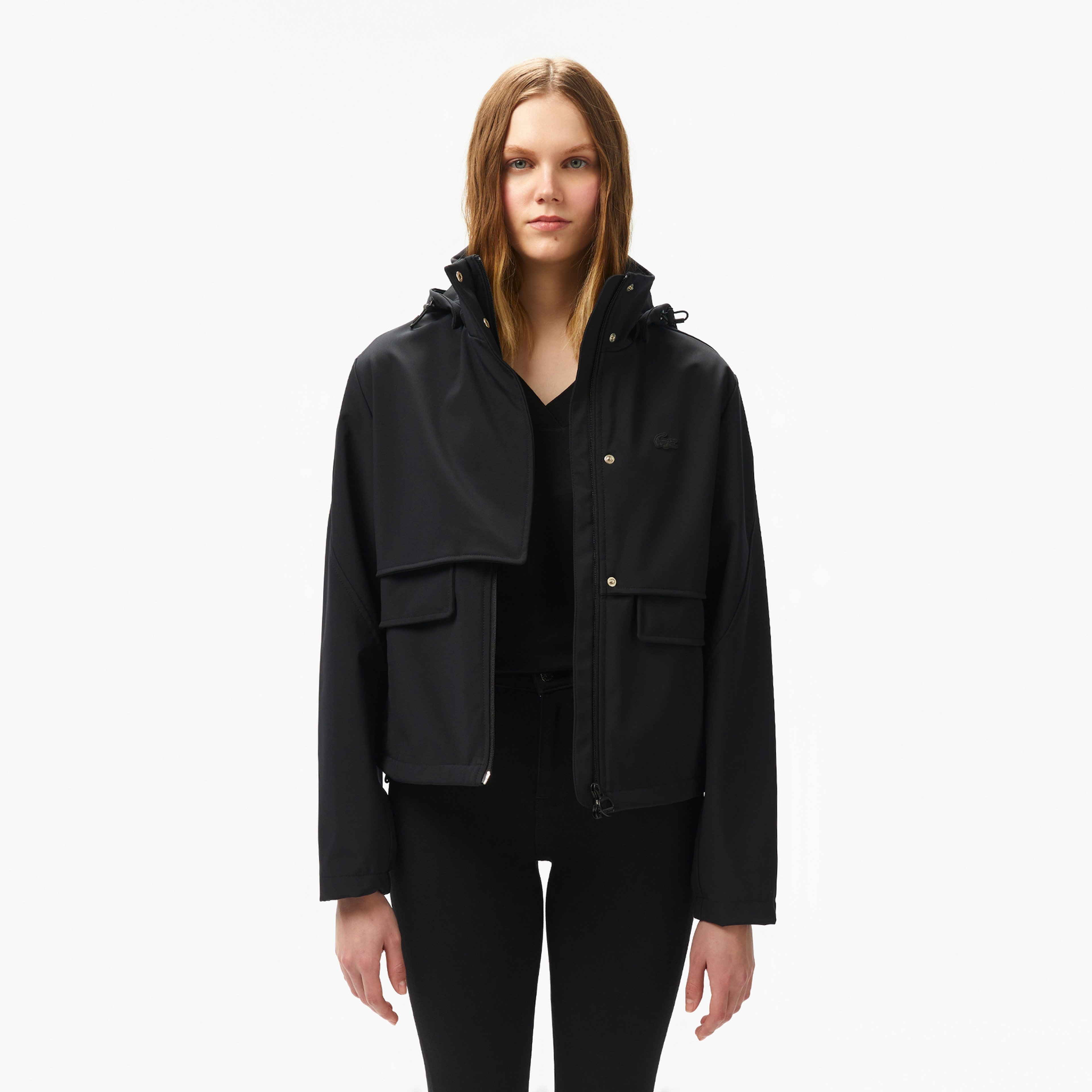 Kadın Relaxed Fit Kapüşonlu Siyah Yağmurluk