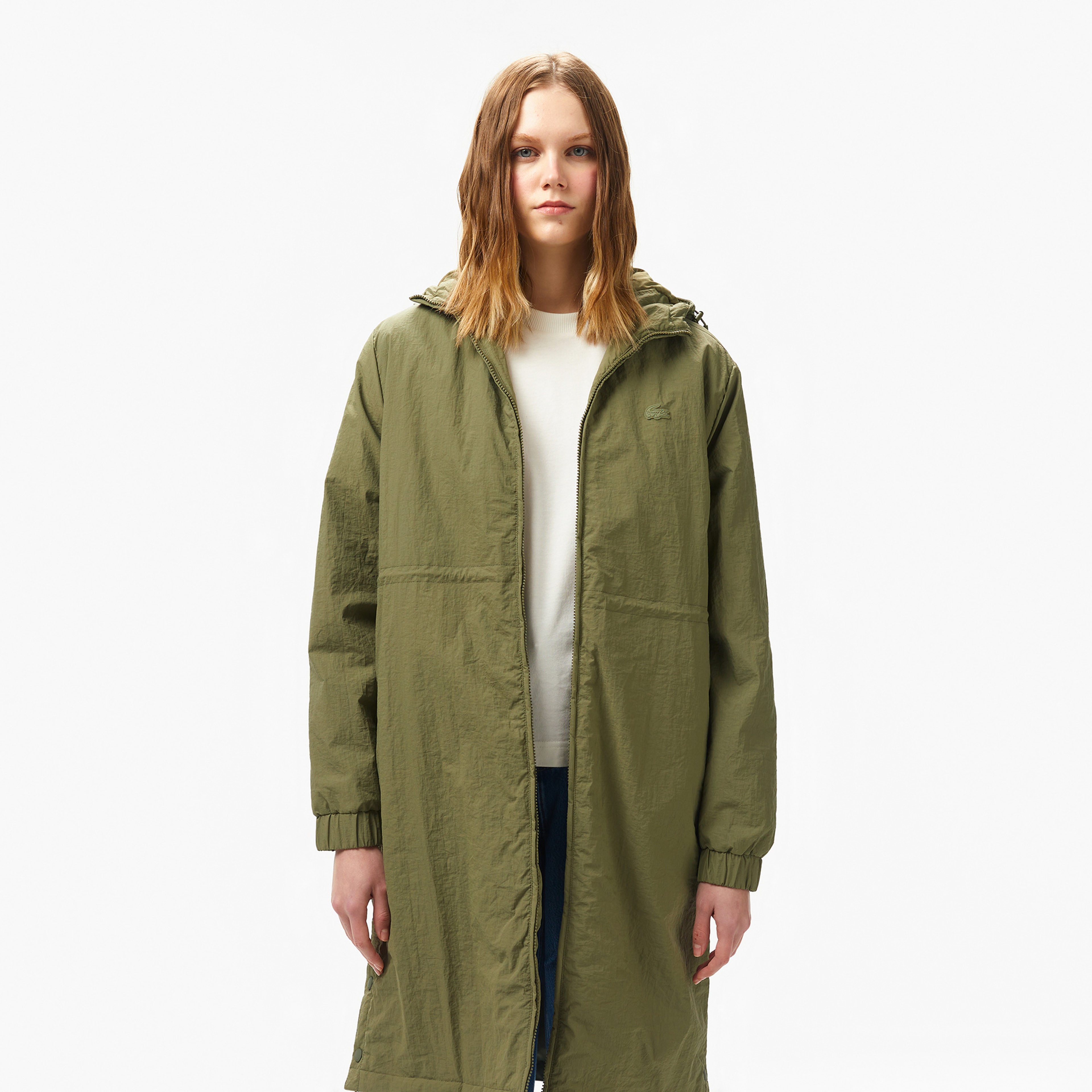 Kadın Kapüşonlu Yeşil Yağmurluk