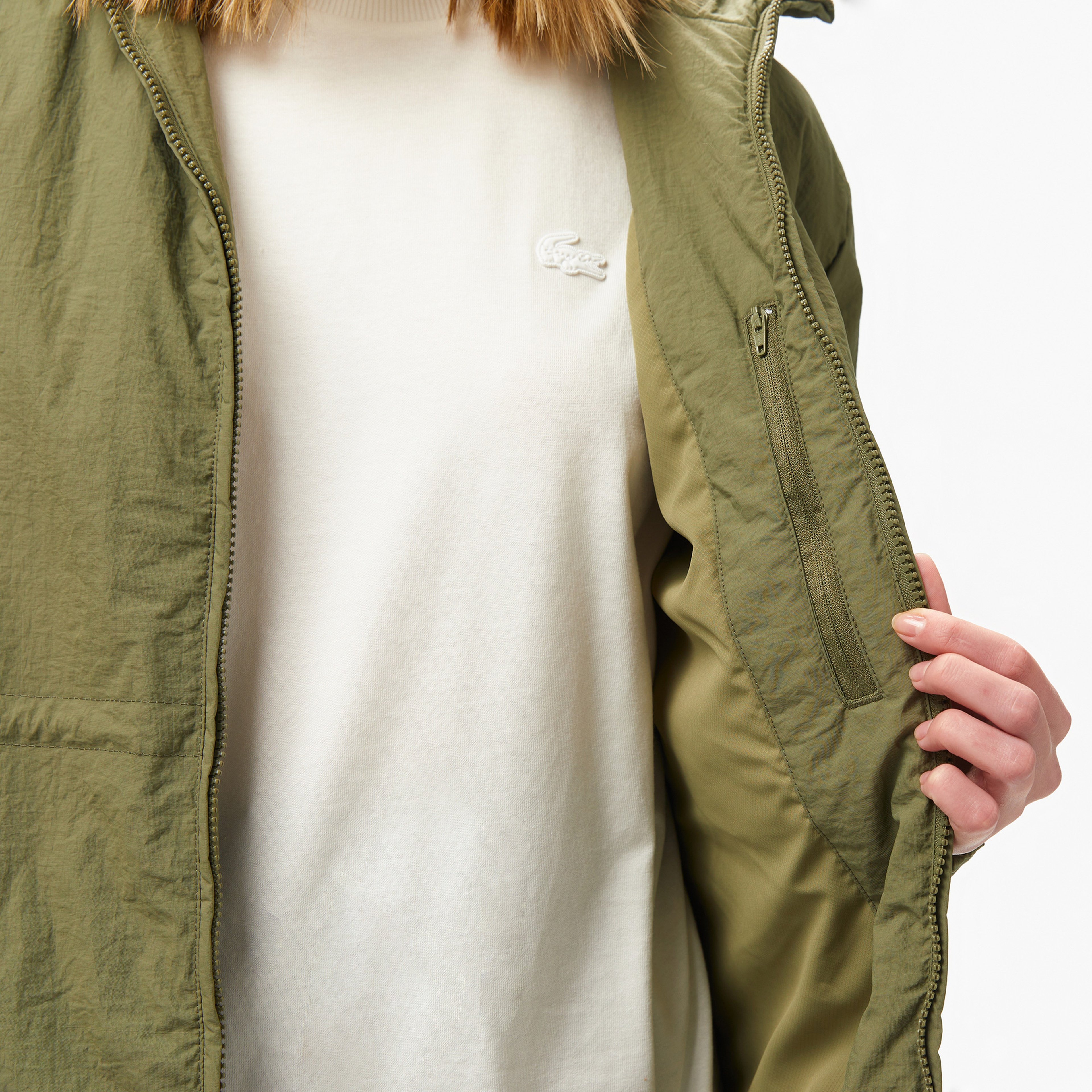 Kadın Kapüşonlu Yeşil Yağmurluk