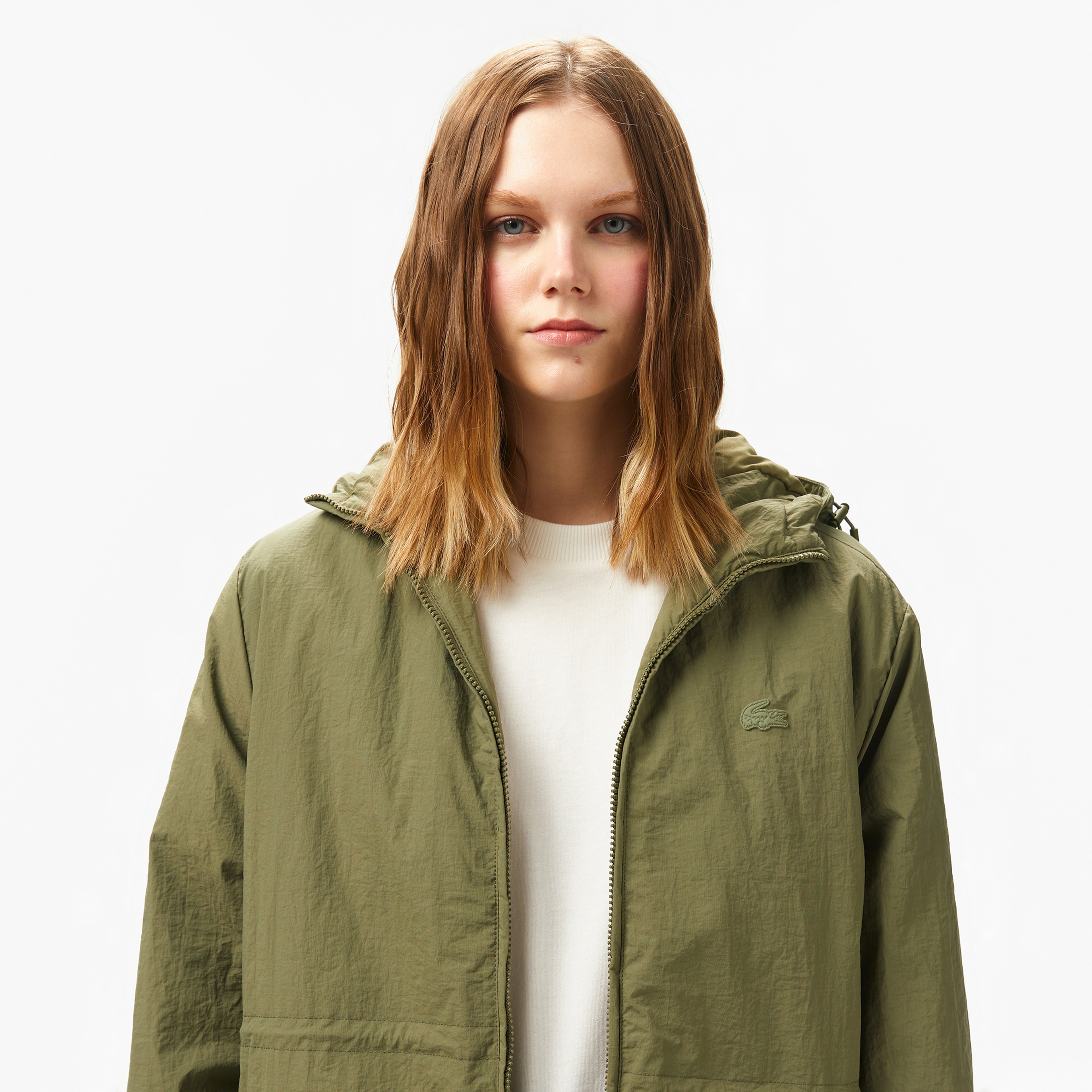 Kadın Kapüşonlu Yeşil Yağmurluk