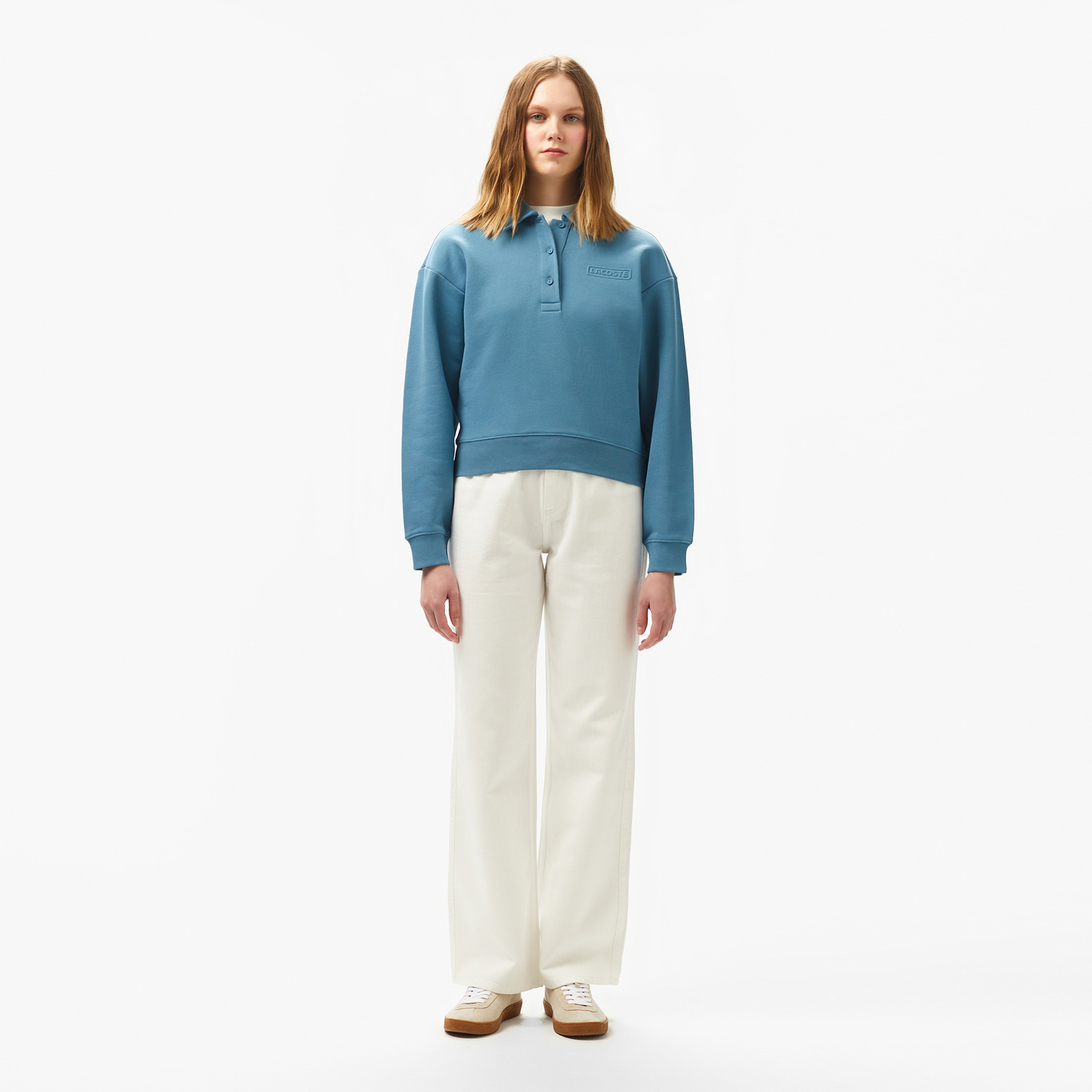 Kadın Relaxed Fit Polo Yaka Mavi Sweatshirt