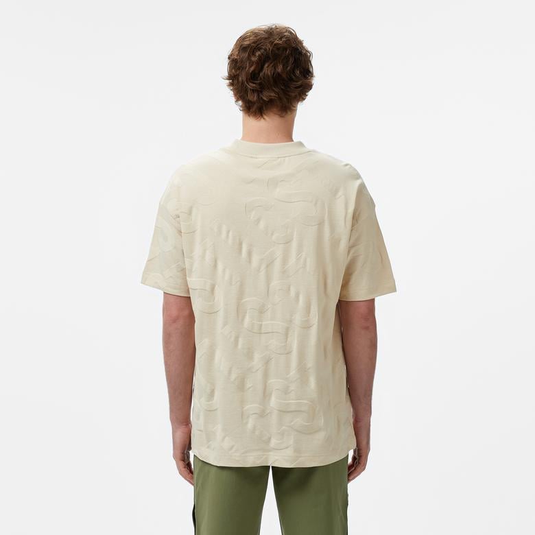 Erkek Bisiklet Yaka Desenli Bej T-Shirt